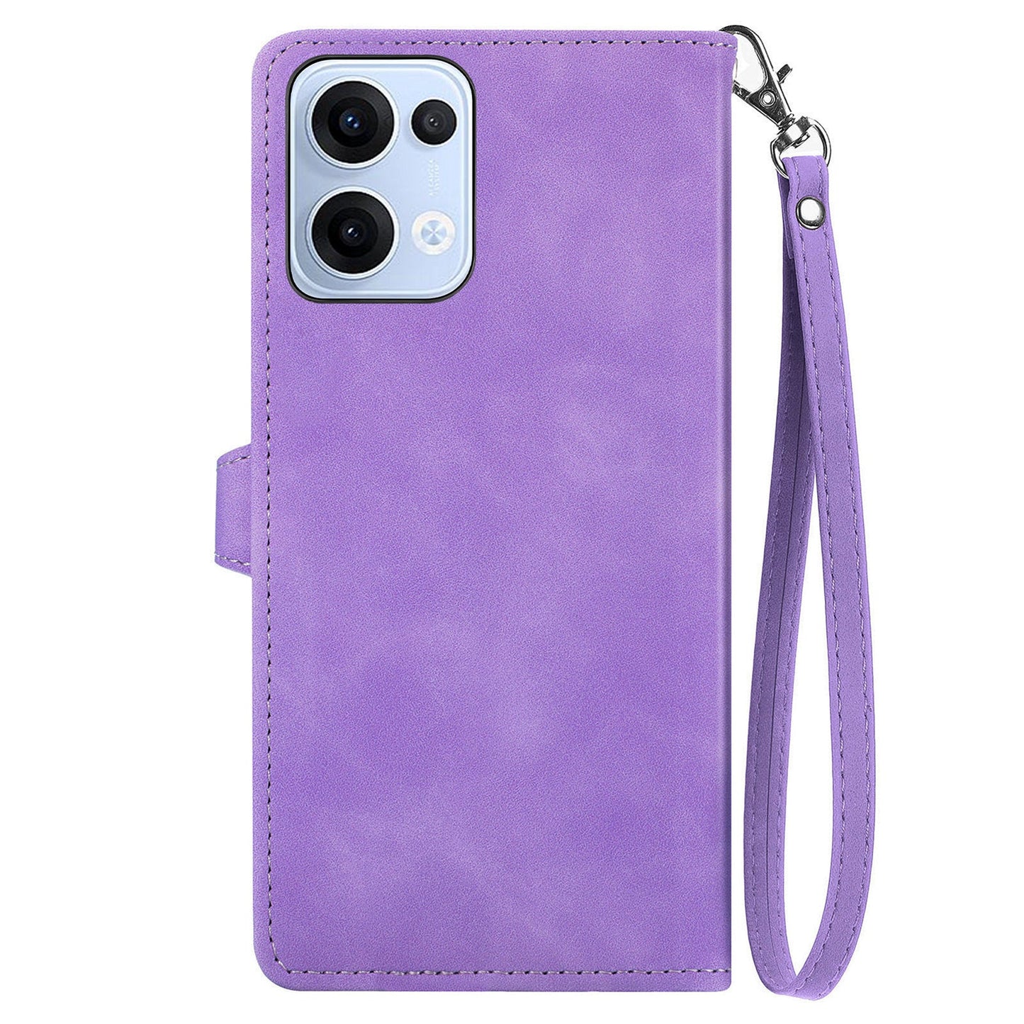 For Oppo Reno13 5G (Global) Zipper Wallet Case with Strap Flower Imprint PU Leather Phone Cover - Purple