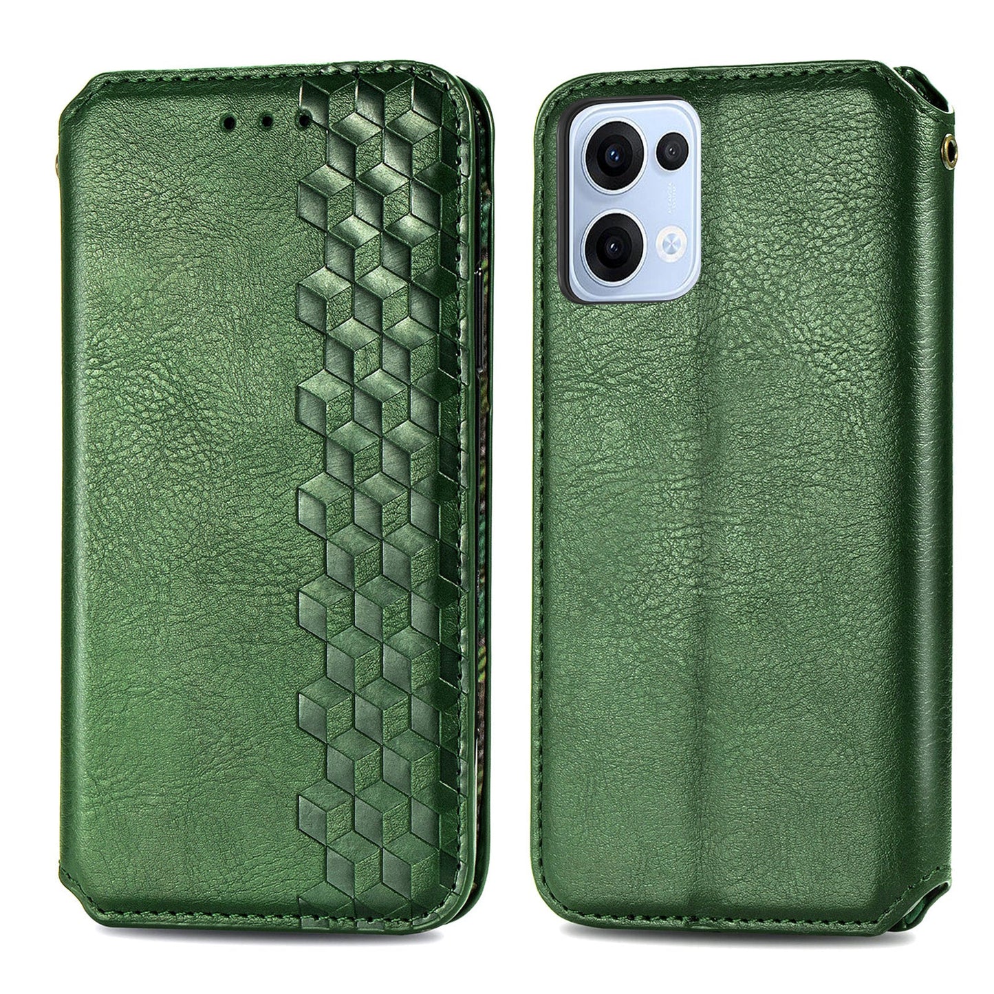 For Oppo Reno13 5G (Global) Case Rhombus Imprint PU Leather Wallet Phone Cover - Green
