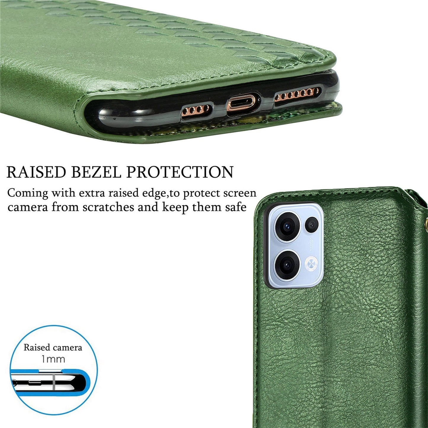 For Oppo Reno13 5G (Global) Case Rhombus Imprint PU Leather Wallet Phone Cover - Green