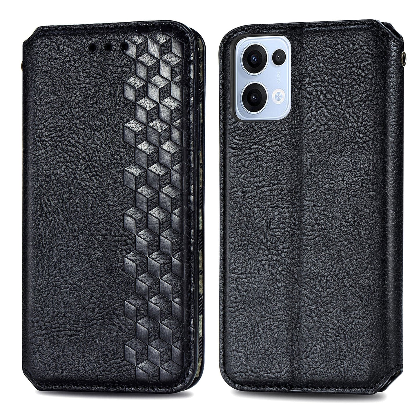 For Oppo Reno13 5G (Global) Case Rhombus Imprint PU Leather Wallet Phone Cover - Black
