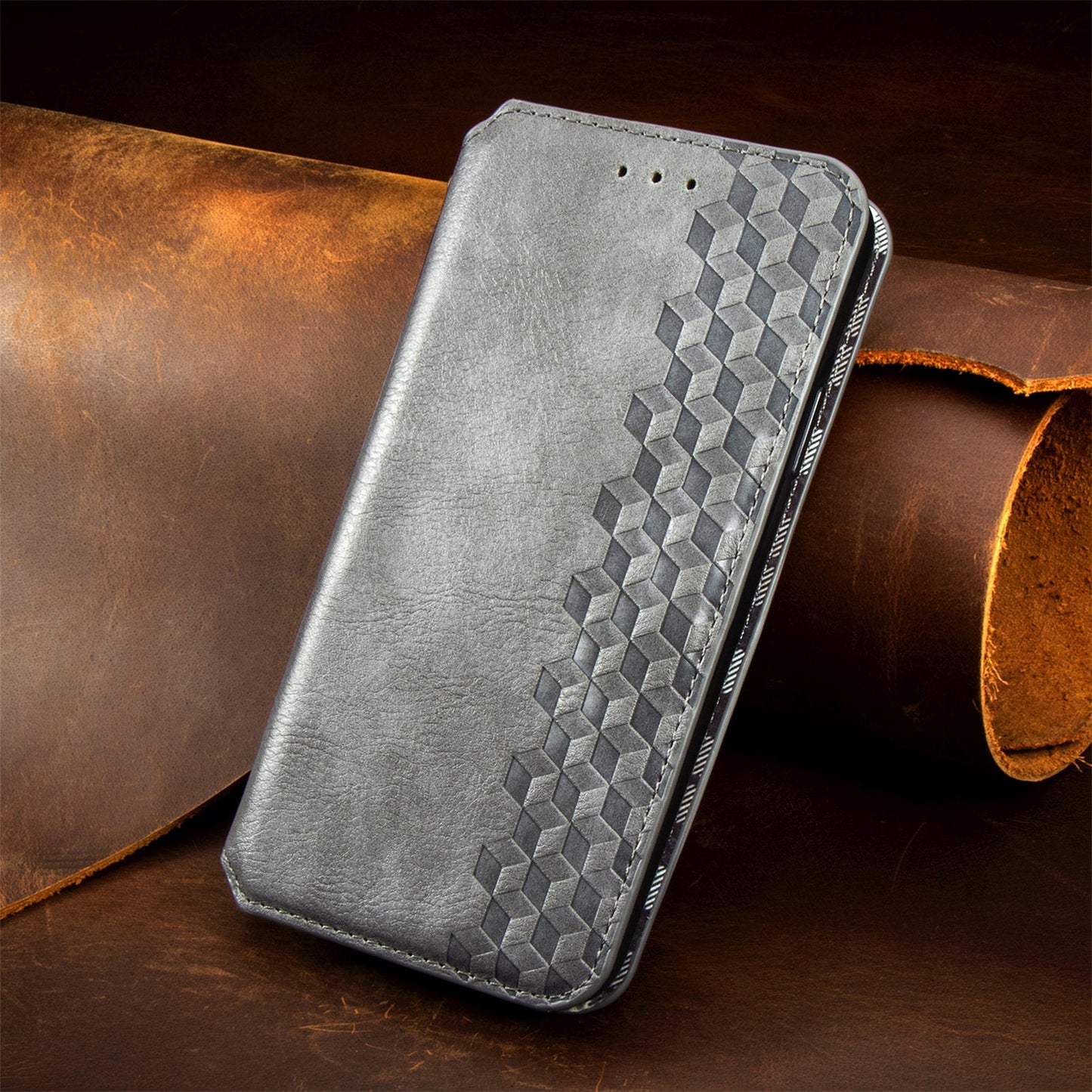 For Oppo Reno13 5G (Global) Case Rhombus Imprint PU Leather Wallet Phone Cover - Grey