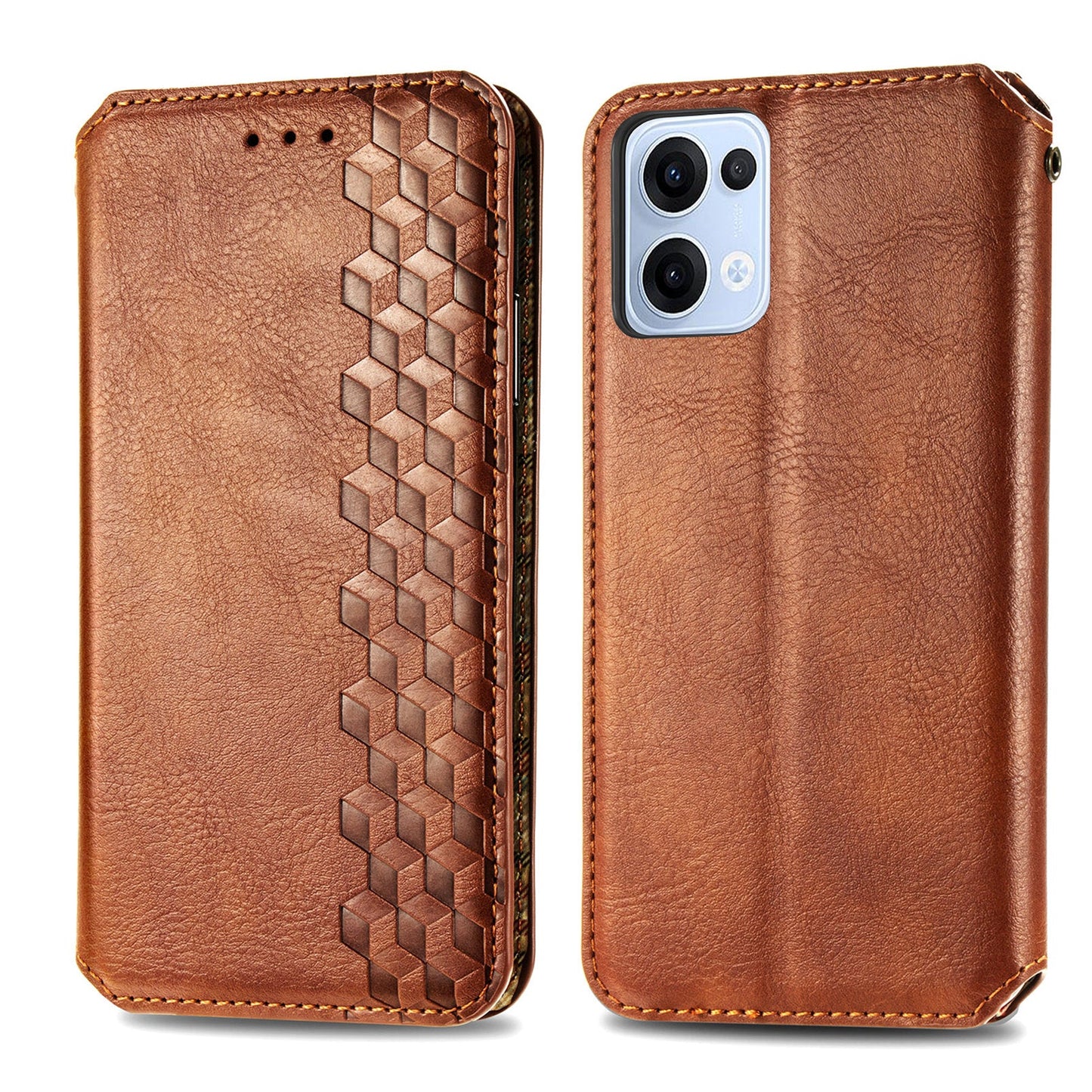 For Oppo Reno13 5G (Global) Case Rhombus Imprint PU Leather Wallet Phone Cover - Brown