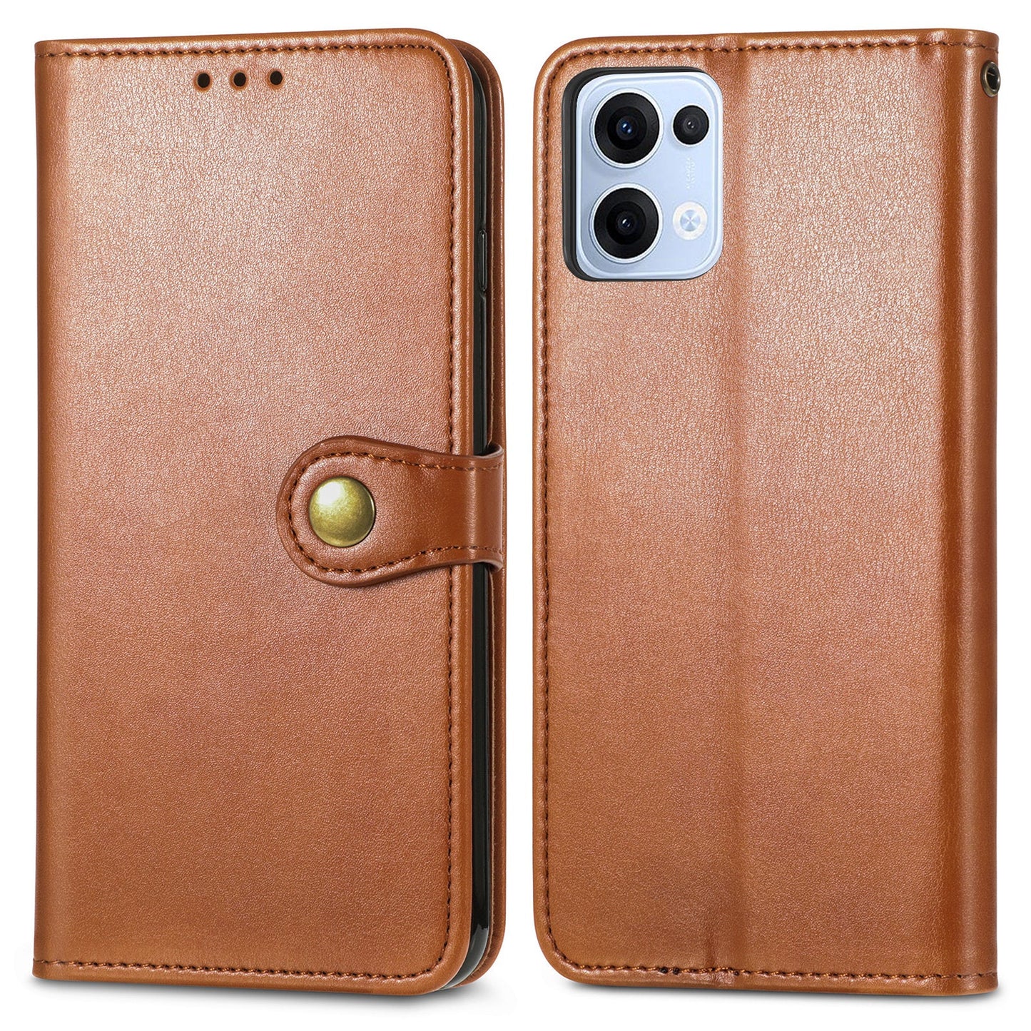 For Oppo Reno13 5G (Global) Case Leather Phone Case Wallet Stand Cover with Wrist Strap - Brown
