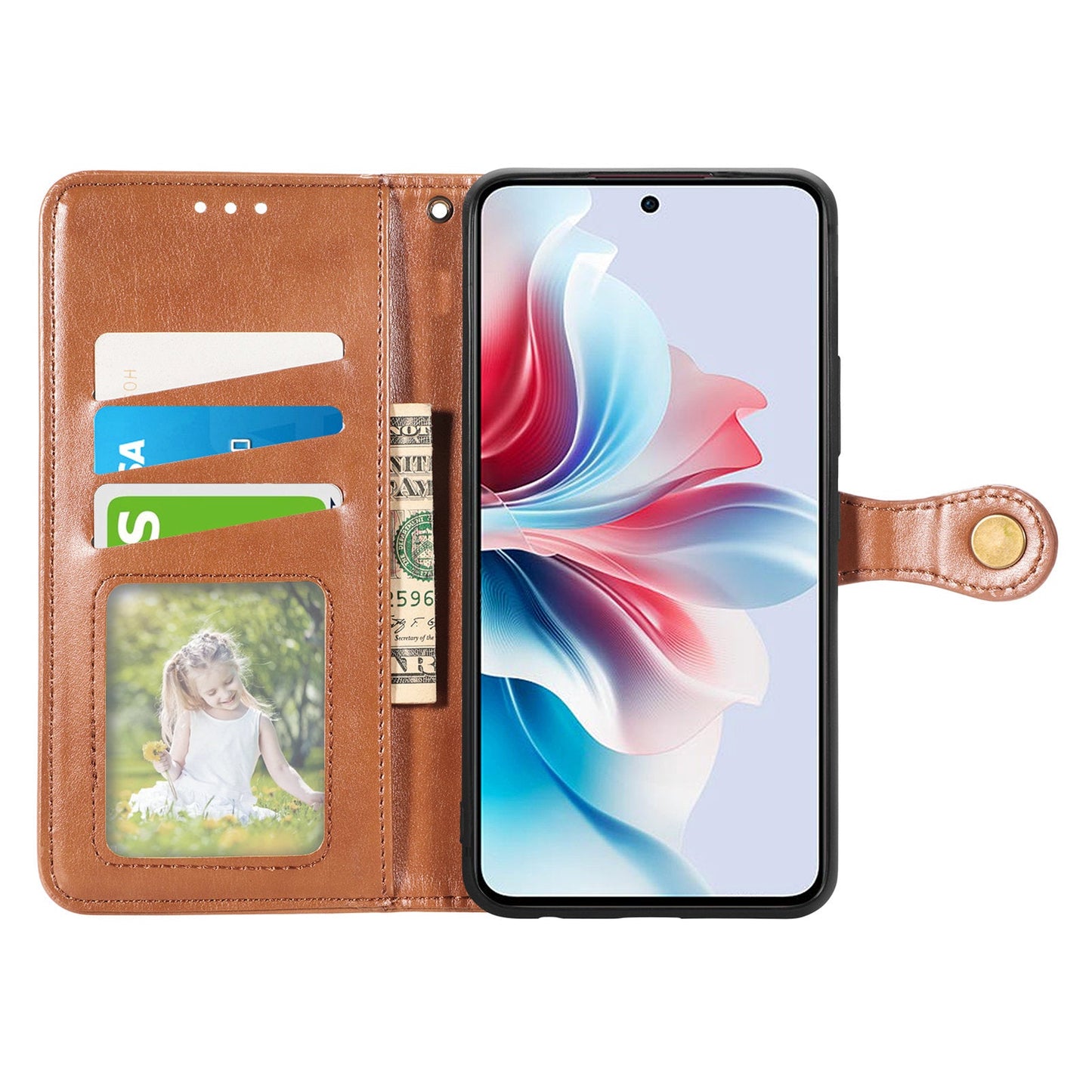 For Oppo Reno13 5G (Global) Case Leather Phone Case Wallet Stand Cover with Wrist Strap - Brown