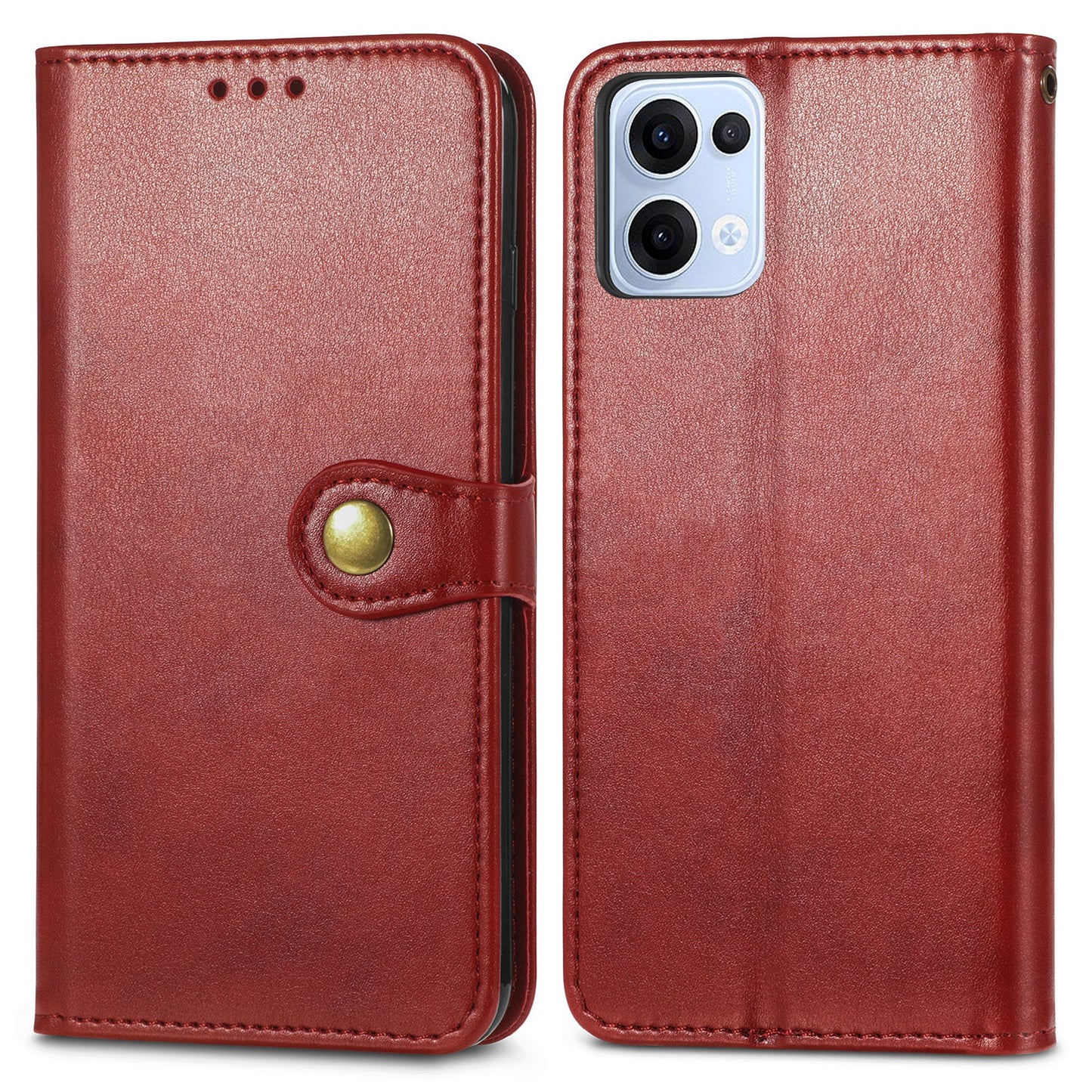 For Oppo Reno13 5G (Global) Case Leather Phone Case Wallet Stand Cover with Wrist Strap - Red