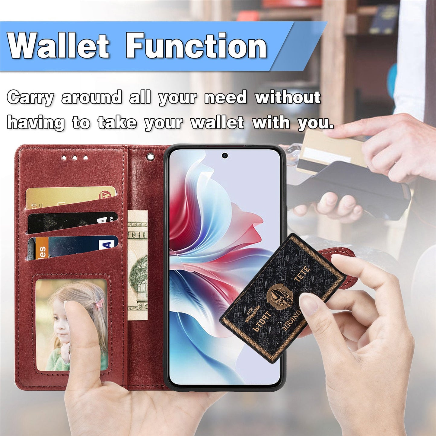 For Oppo Reno13 5G (Global) Case Leather Phone Case Wallet Stand Cover with Wrist Strap - Red