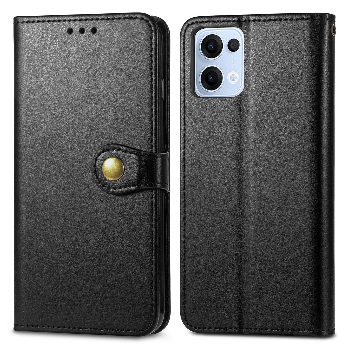 For Oppo Reno13 5G (Global) Case Leather Phone Case Wallet Stand Cover with Wrist Strap - Black