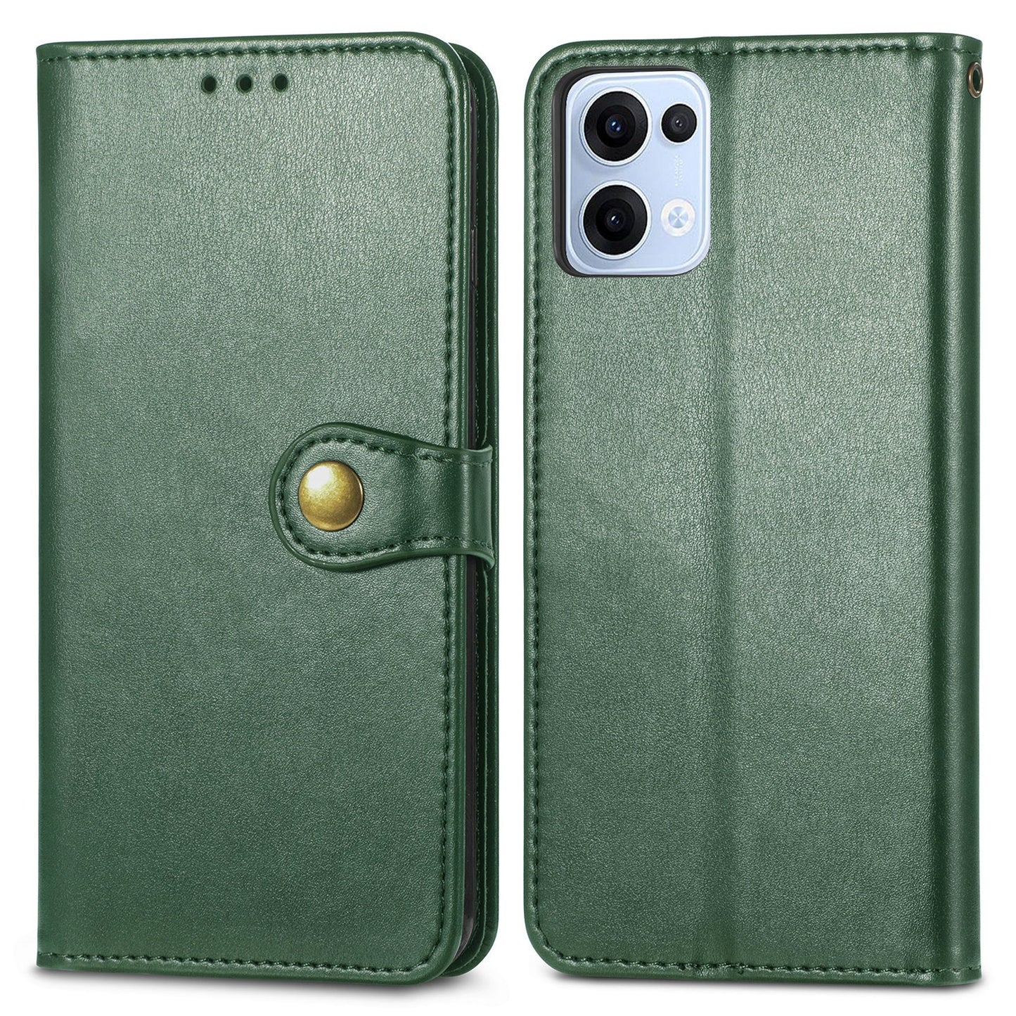 For Oppo Reno13 5G (Global) Case Leather Phone Case Wallet Stand Cover with Wrist Strap - Green