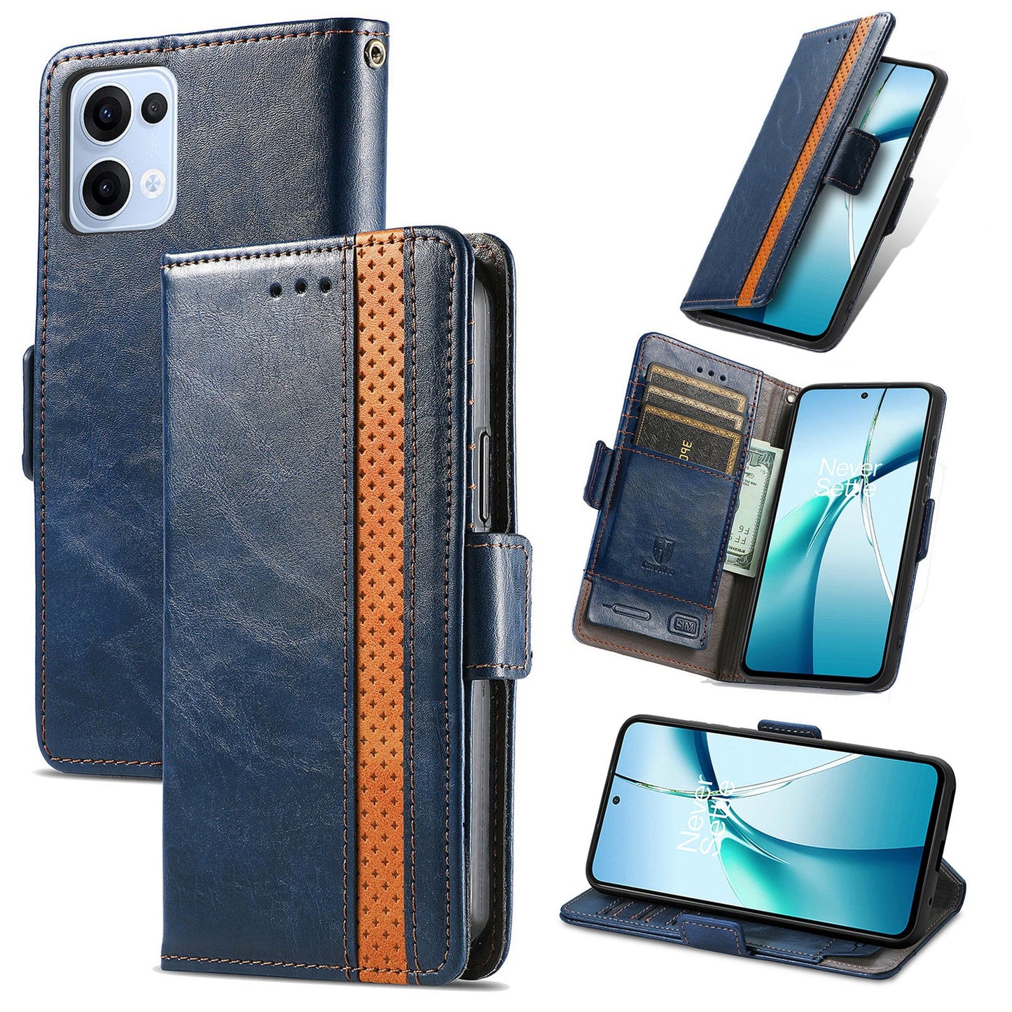 For Oppo Reno13 5G (Global) Phone Cases CASENEO PU Leather Cover Stand with RFID Blocking Wallet - Dark Blue