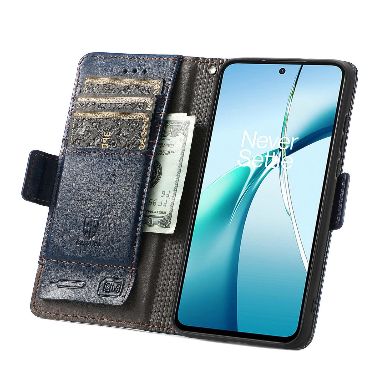 For Oppo Reno13 5G (Global) Phone Cases CASENEO PU Leather Cover Stand with RFID Blocking Wallet - Dark Blue