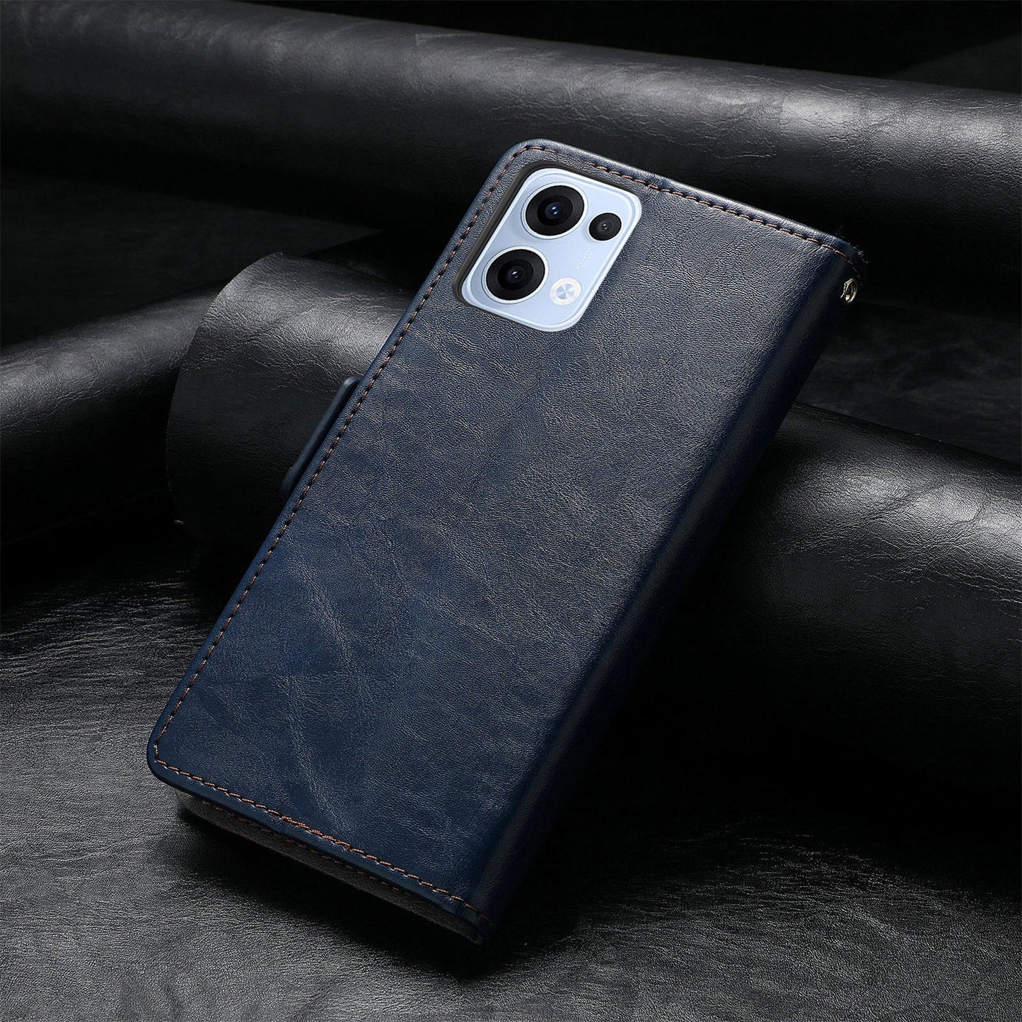 For Oppo Reno13 5G (Global) Phone Cases CASENEO PU Leather Cover Stand with RFID Blocking Wallet - Dark Blue