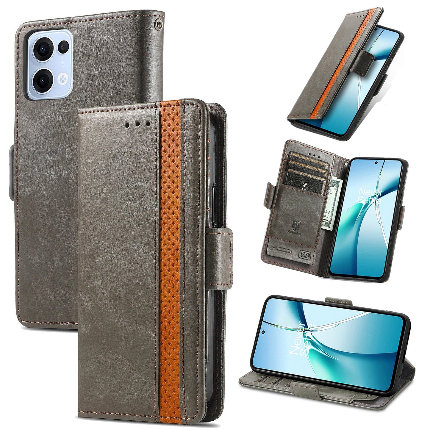 For Oppo Reno13 5G (Global) Phone Cases CASENEO PU Leather Cover Stand with RFID Blocking Wallet - Grey