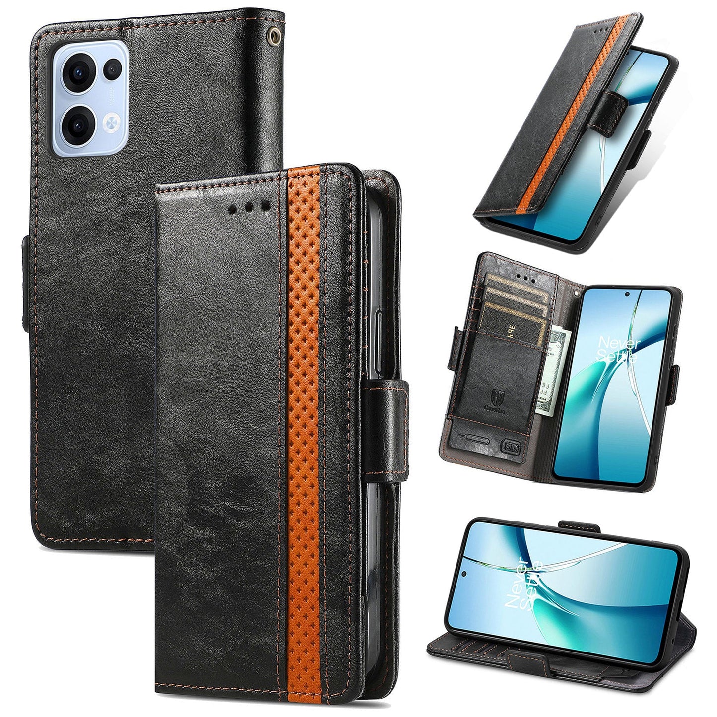 For Oppo Reno13 5G (Global) Phone Cases CASENEO PU Leather Cover Stand with RFID Blocking Wallet - Black