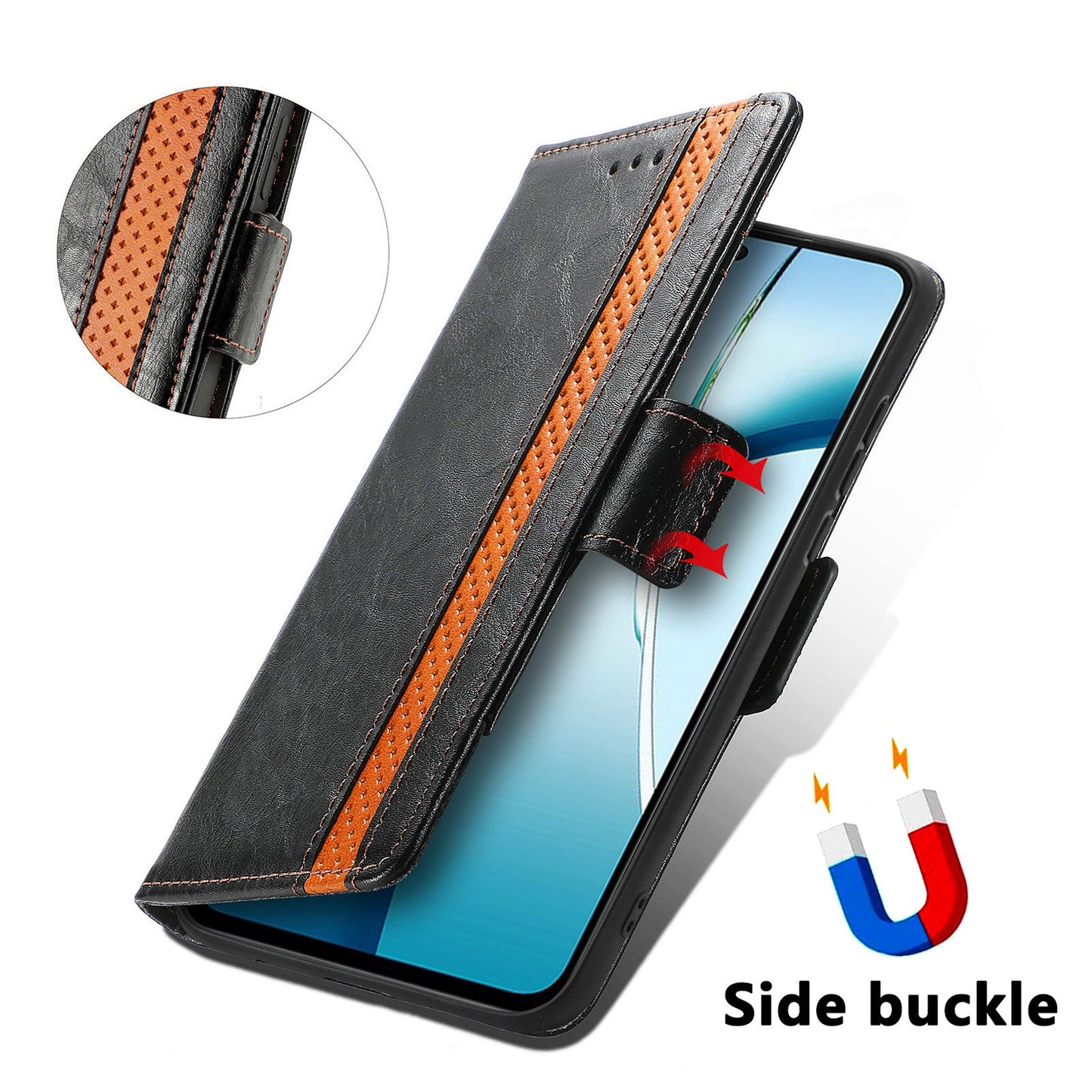 For Oppo Reno13 5G (Global) Phone Cases CASENEO PU Leather Cover Stand with RFID Blocking Wallet - Black