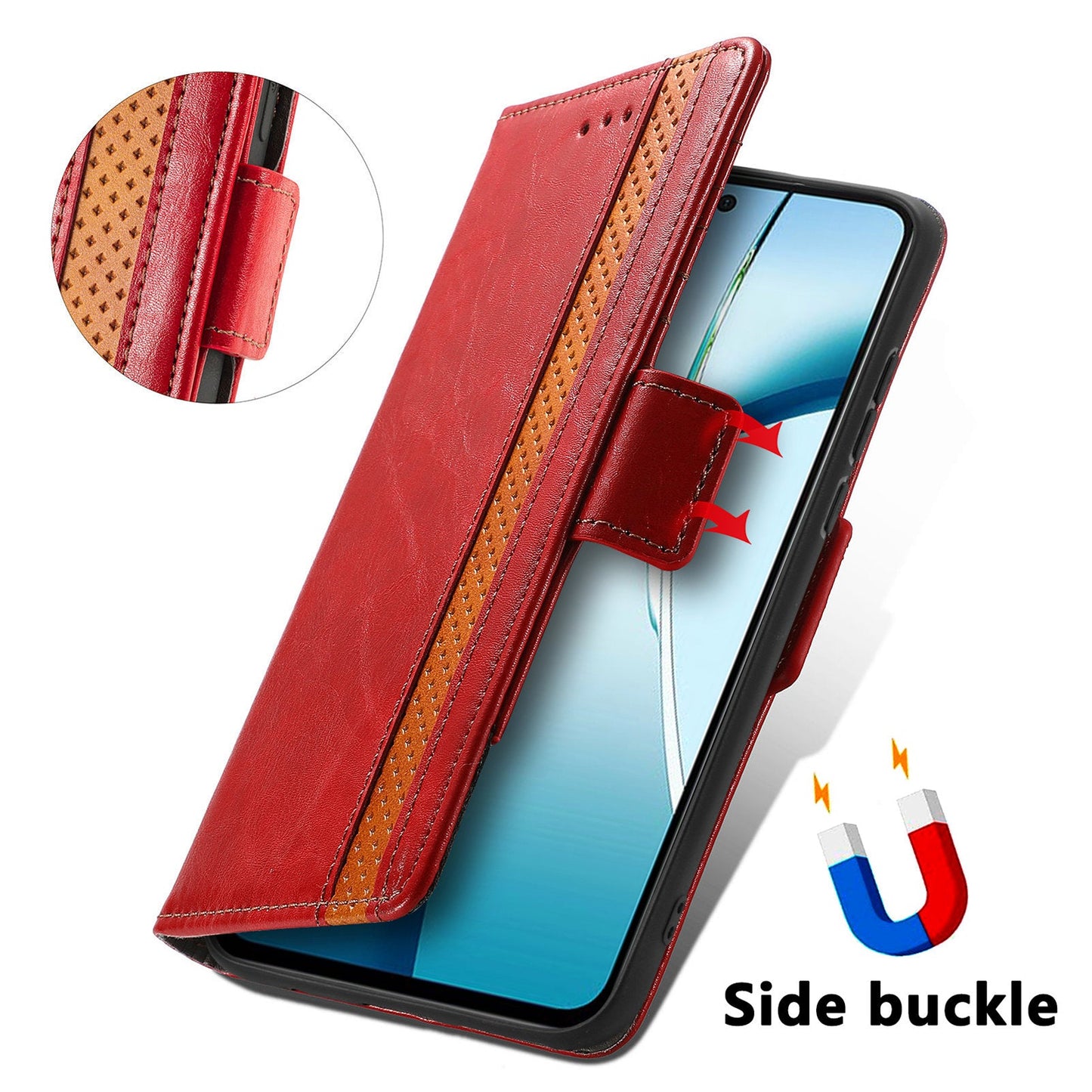 For Oppo Reno13 5G (Global) Phone Cases CASENEO PU Leather Cover Stand with RFID Blocking Wallet - Red