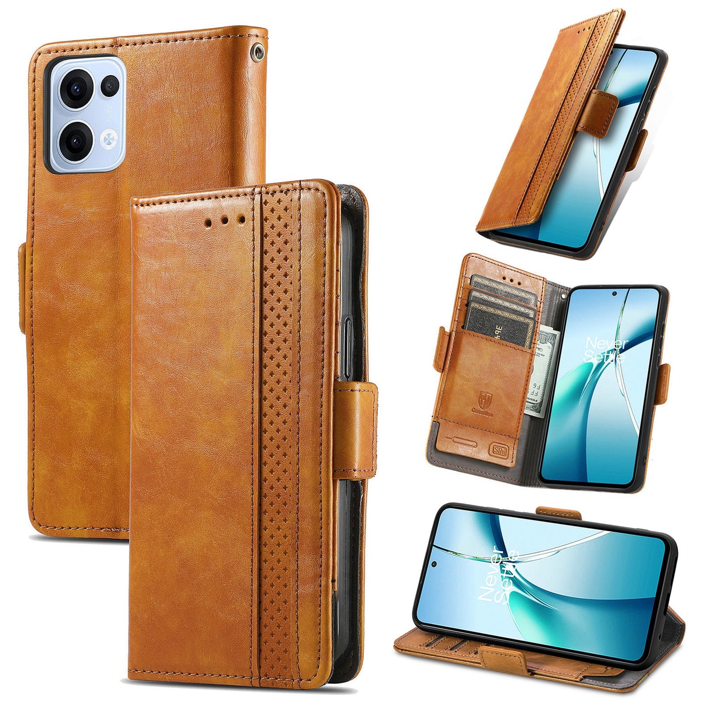 For Oppo Reno13 5G (Global) Phone Cases CASENEO PU Leather Cover Stand with RFID Blocking Wallet - Khaki