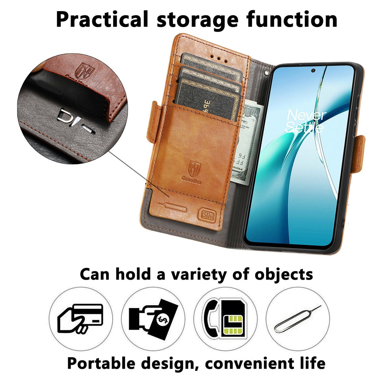 For Oppo Reno13 5G (Global) Phone Cases CASENEO PU Leather Cover Stand with RFID Blocking Wallet - Khaki