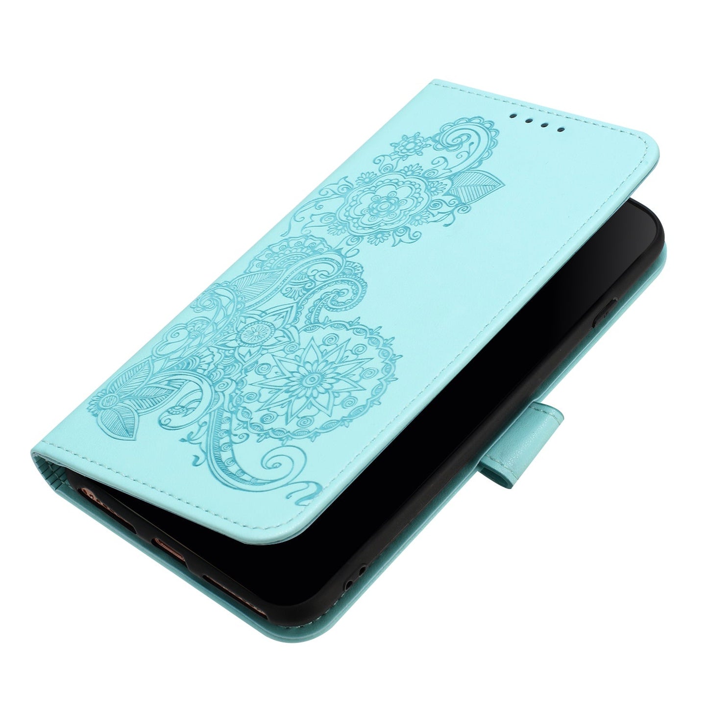 For Samsung Galaxy M16 5G / Galaxy F16 5G Phone Cases Mandala Flower Leather Wallet Mobile Cover with Strap - Light Blue