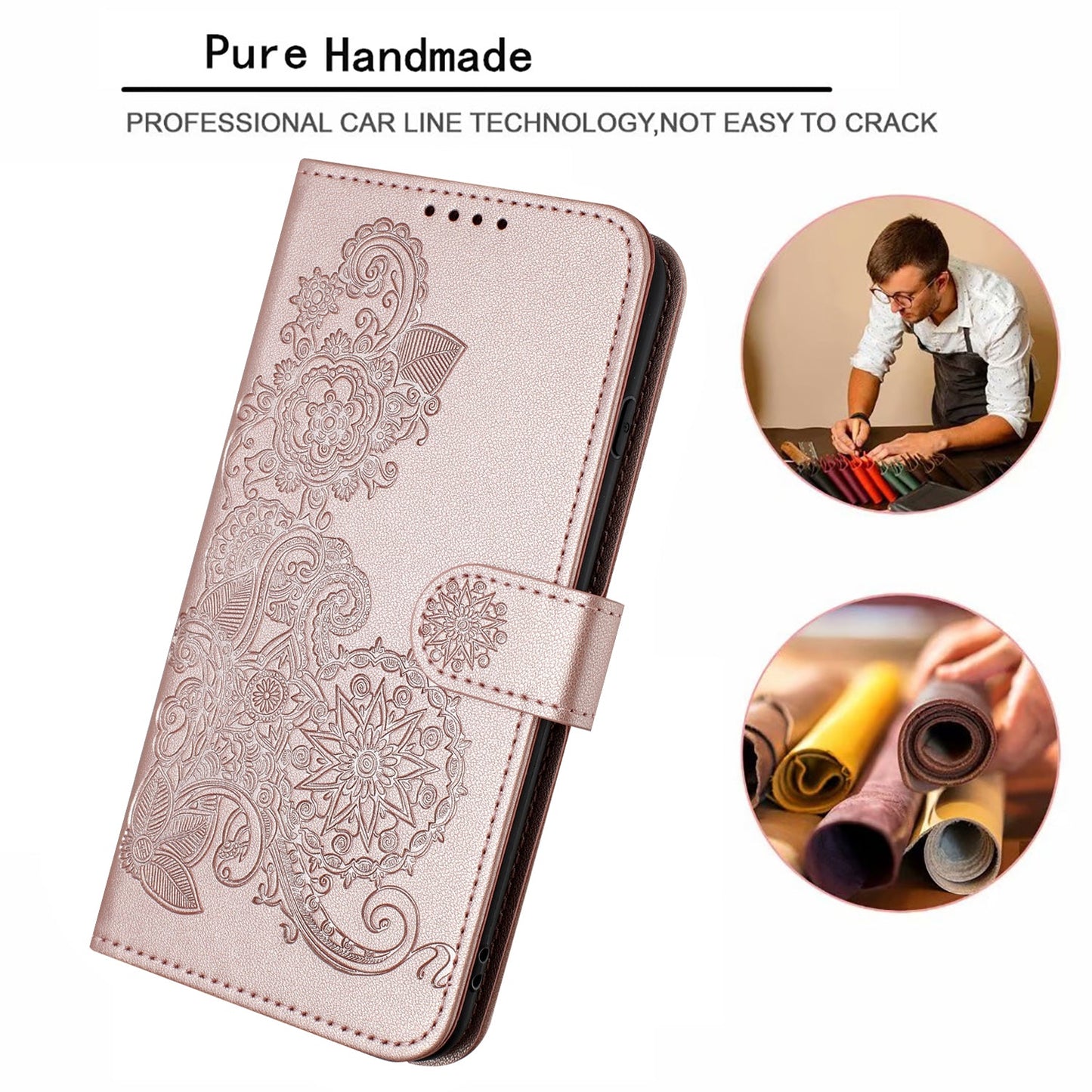 For Samsung Galaxy M16 5G / Galaxy F16 5G Phone Cases Mandala Flower Leather Wallet Mobile Cover with Strap - Rose Gold