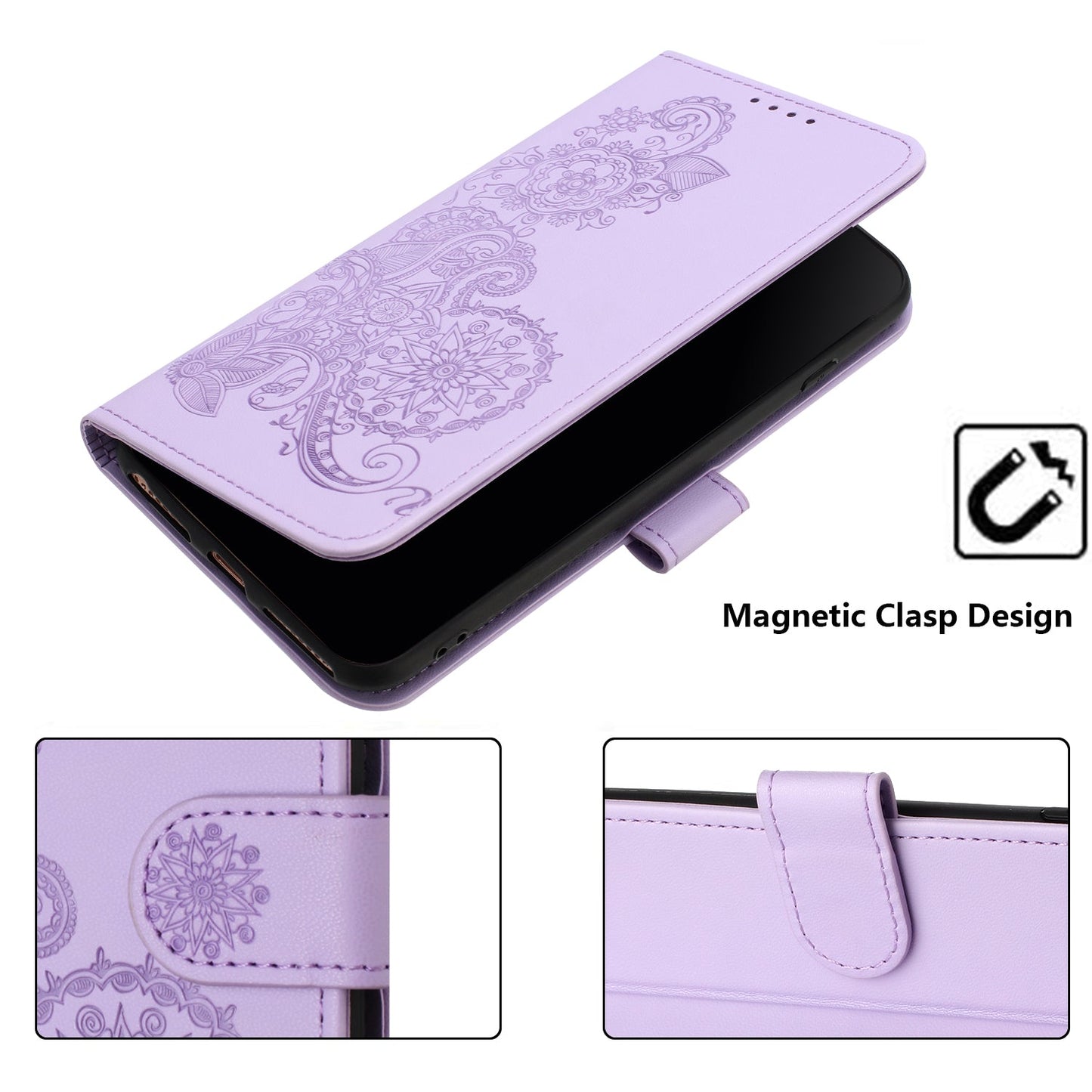 For Samsung Galaxy M16 5G / Galaxy F16 5G Phone Cases Mandala Flower Leather Wallet Mobile Cover with Strap - Purple
