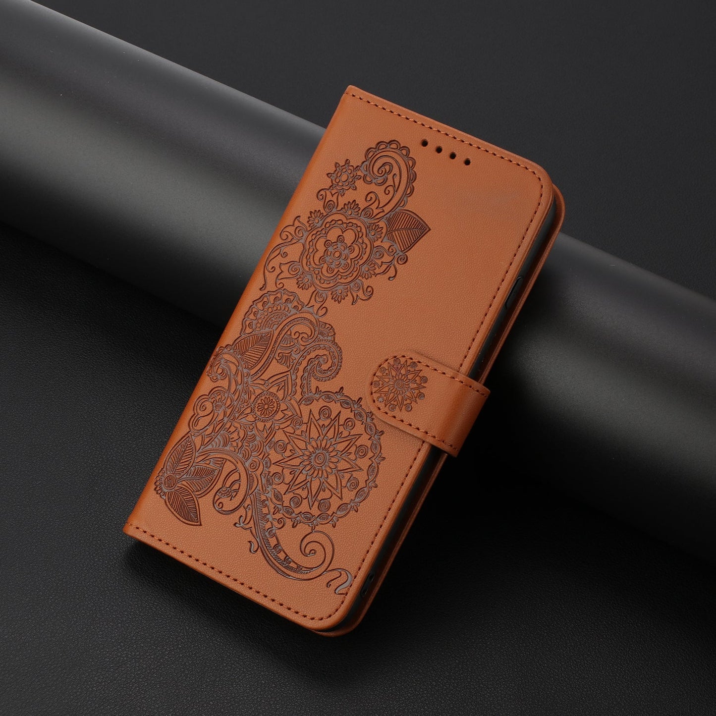 For Samsung Galaxy M06 5G / Galaxy F06 5G Phone Cases Mandala Flower Leather Wallet Mobile Cover with Strap - Coffee
