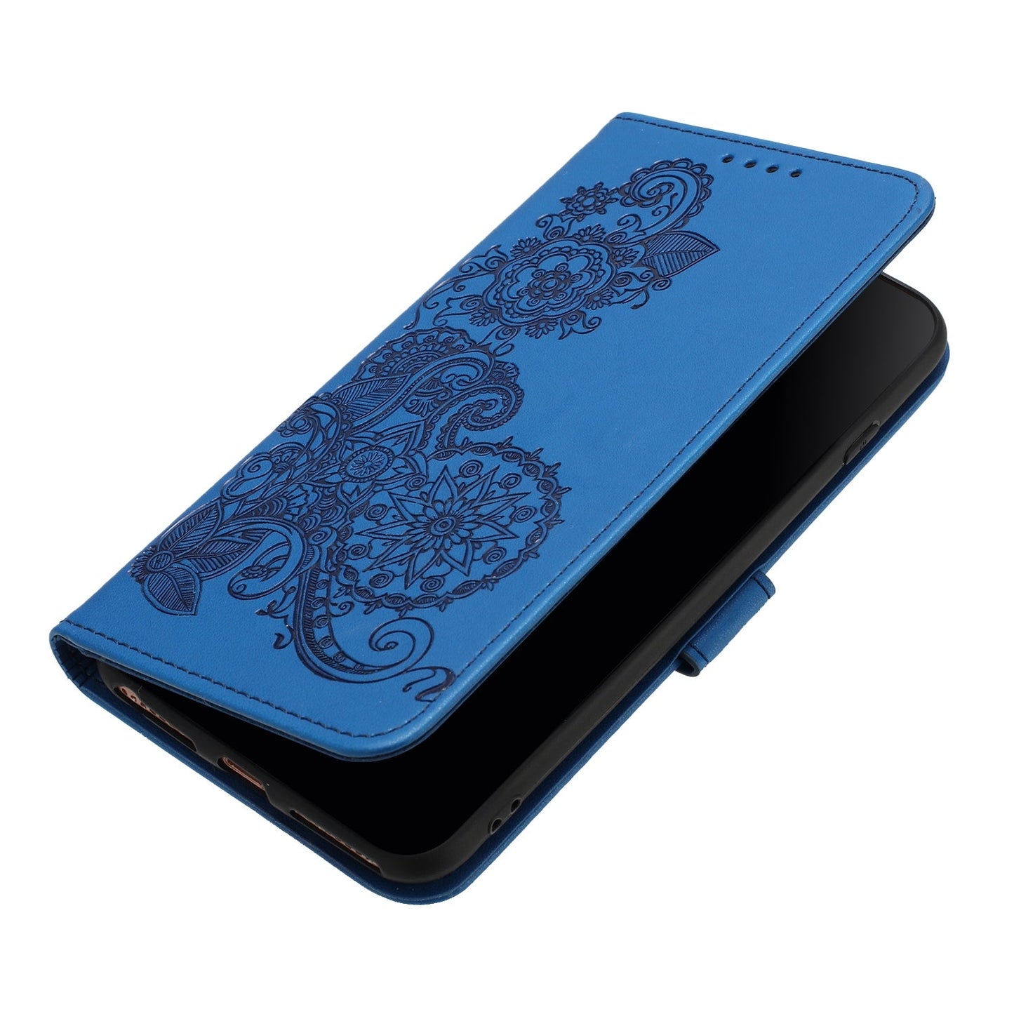 For Samsung Galaxy M06 5G / Galaxy F06 5G Phone Cases Mandala Flower Leather Wallet Mobile Cover with Strap - Royal Blue