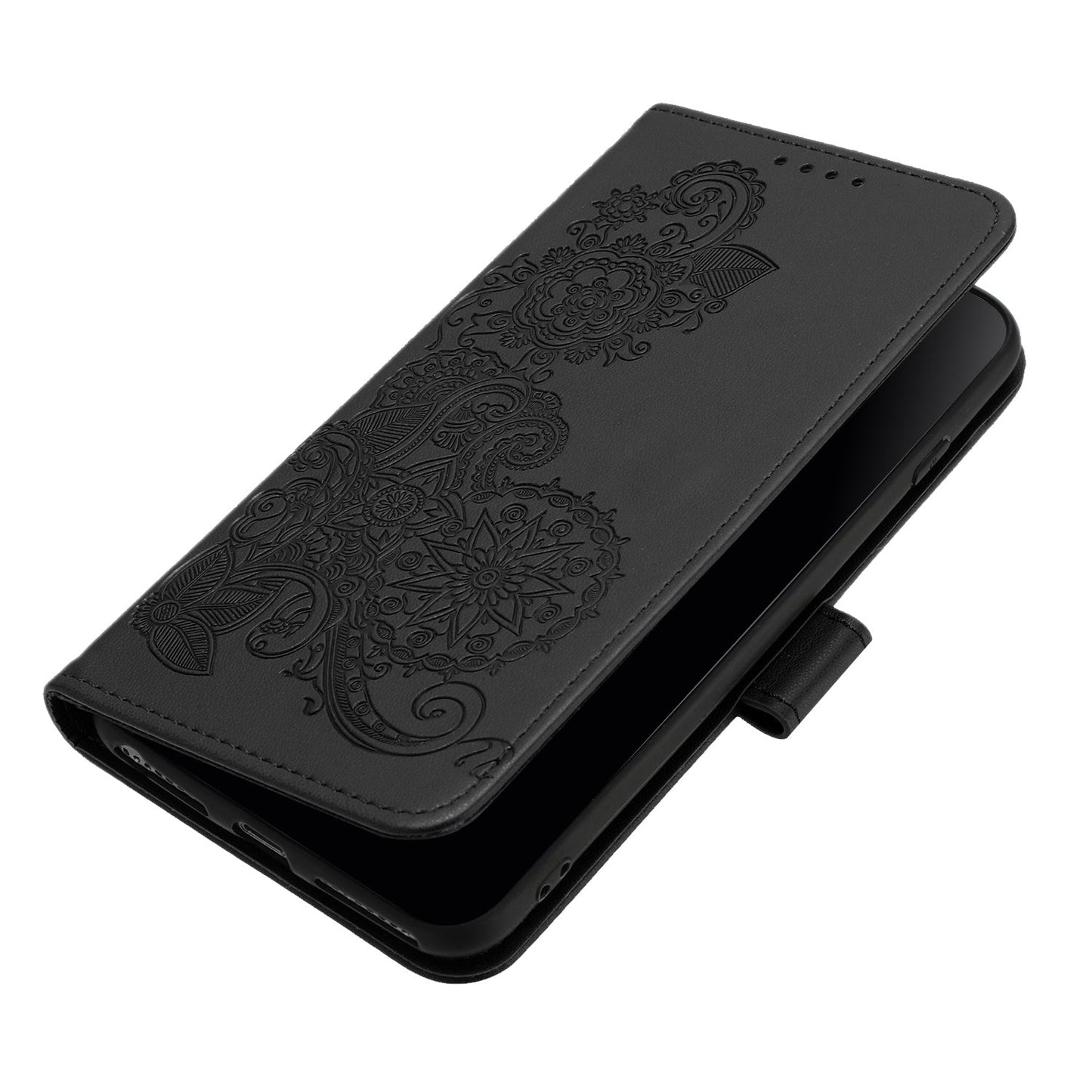 For Samsung Galaxy M06 5G / Galaxy F06 5G Phone Cases Mandala Flower Leather Wallet Mobile Cover with Strap - Black