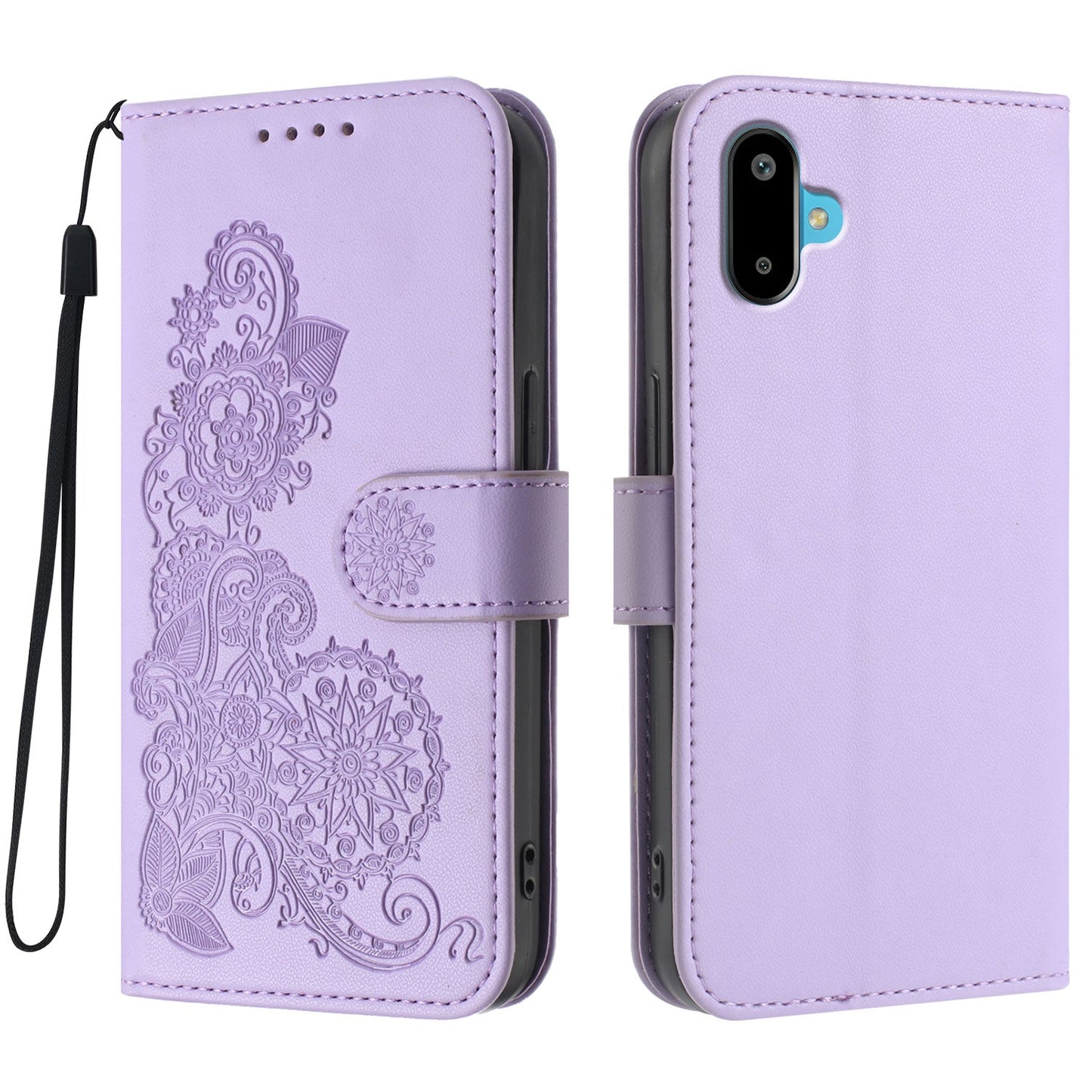 For Samsung Galaxy M06 5G / Galaxy F06 5G Phone Cases Mandala Flower Leather Wallet Mobile Cover with Strap - Purple