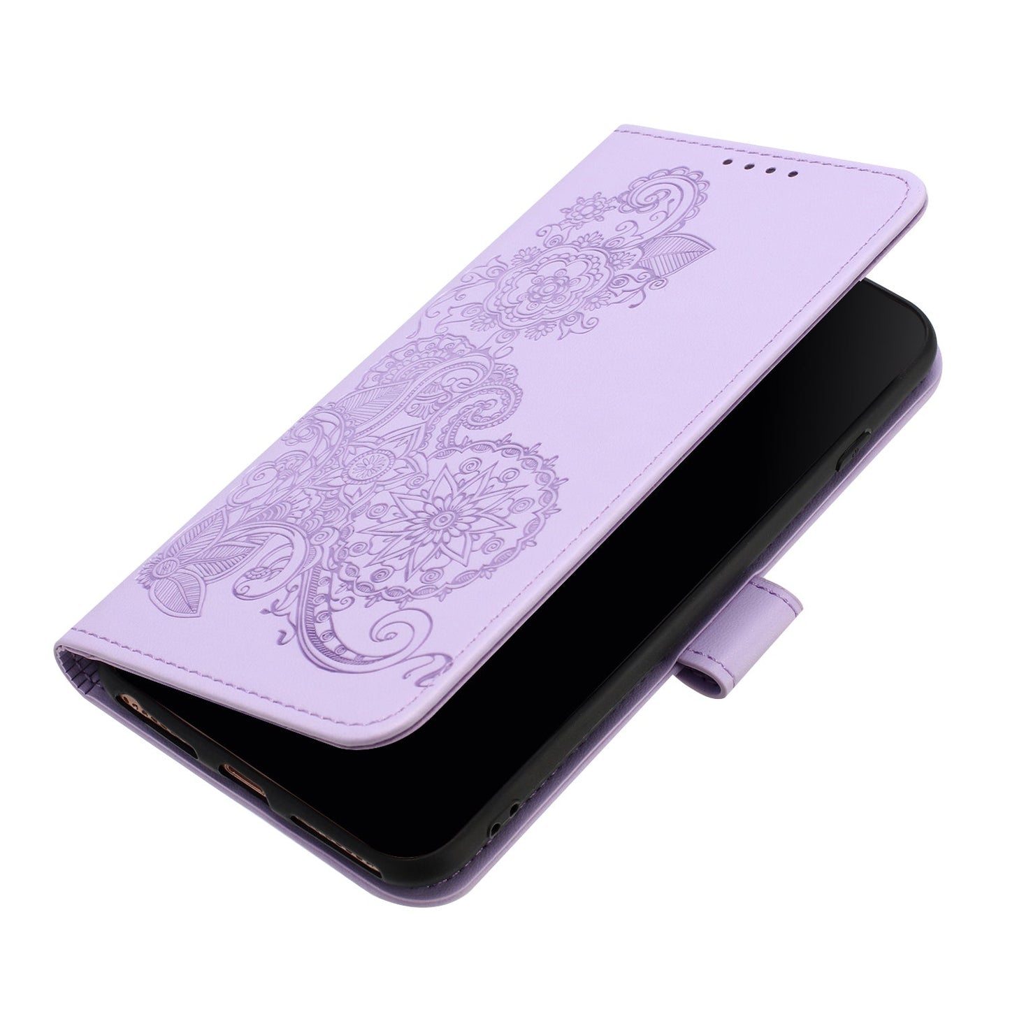 For Samsung Galaxy M06 5G / Galaxy F06 5G Phone Cases Mandala Flower Leather Wallet Mobile Cover with Strap - Purple