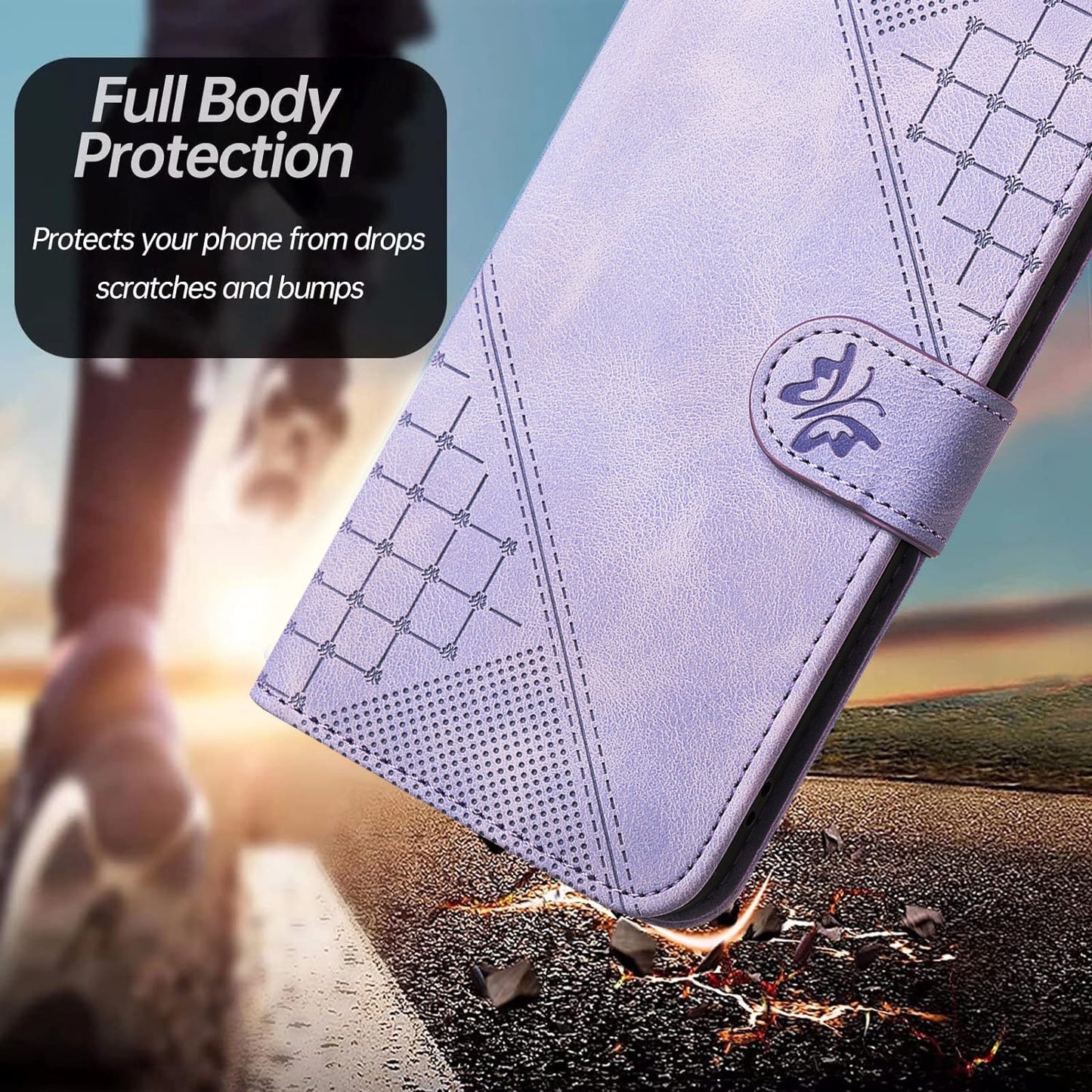 For Samsung Galaxy M16 5G / Galaxy F16 5G Leather Wallet Case Butterfly Flower Imprinted Phone Cover with Strap - Purple