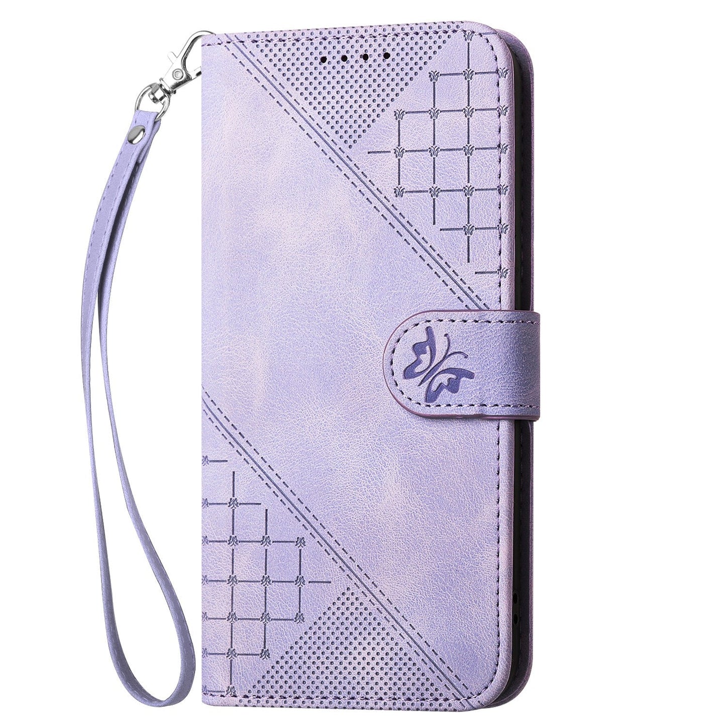 For Samsung Galaxy M16 5G / Galaxy F16 5G Leather Wallet Case Butterfly Flower Imprinted Phone Cover with Strap - Purple