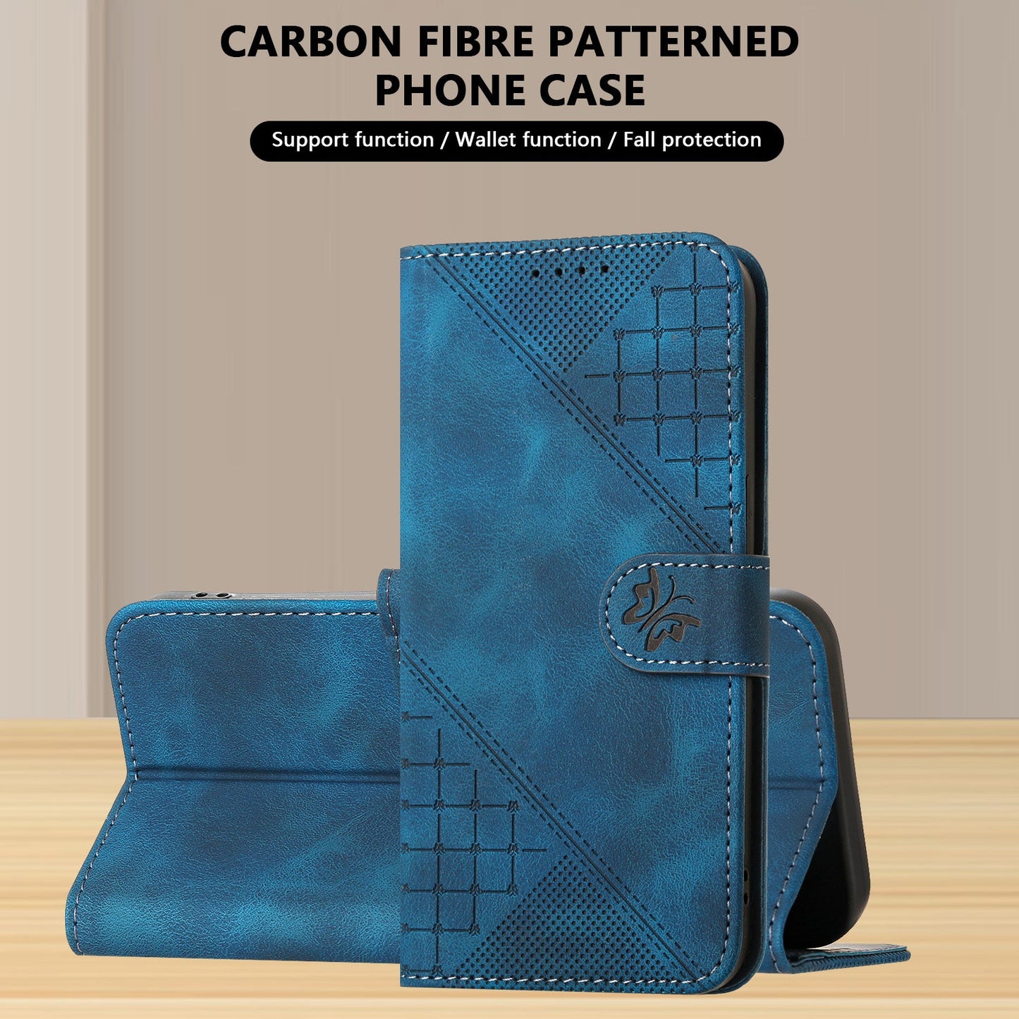 For Samsung Galaxy M16 5G / Galaxy F16 5G Leather Wallet Case Butterfly Flower Imprinted Phone Cover with Strap - Royal Blue