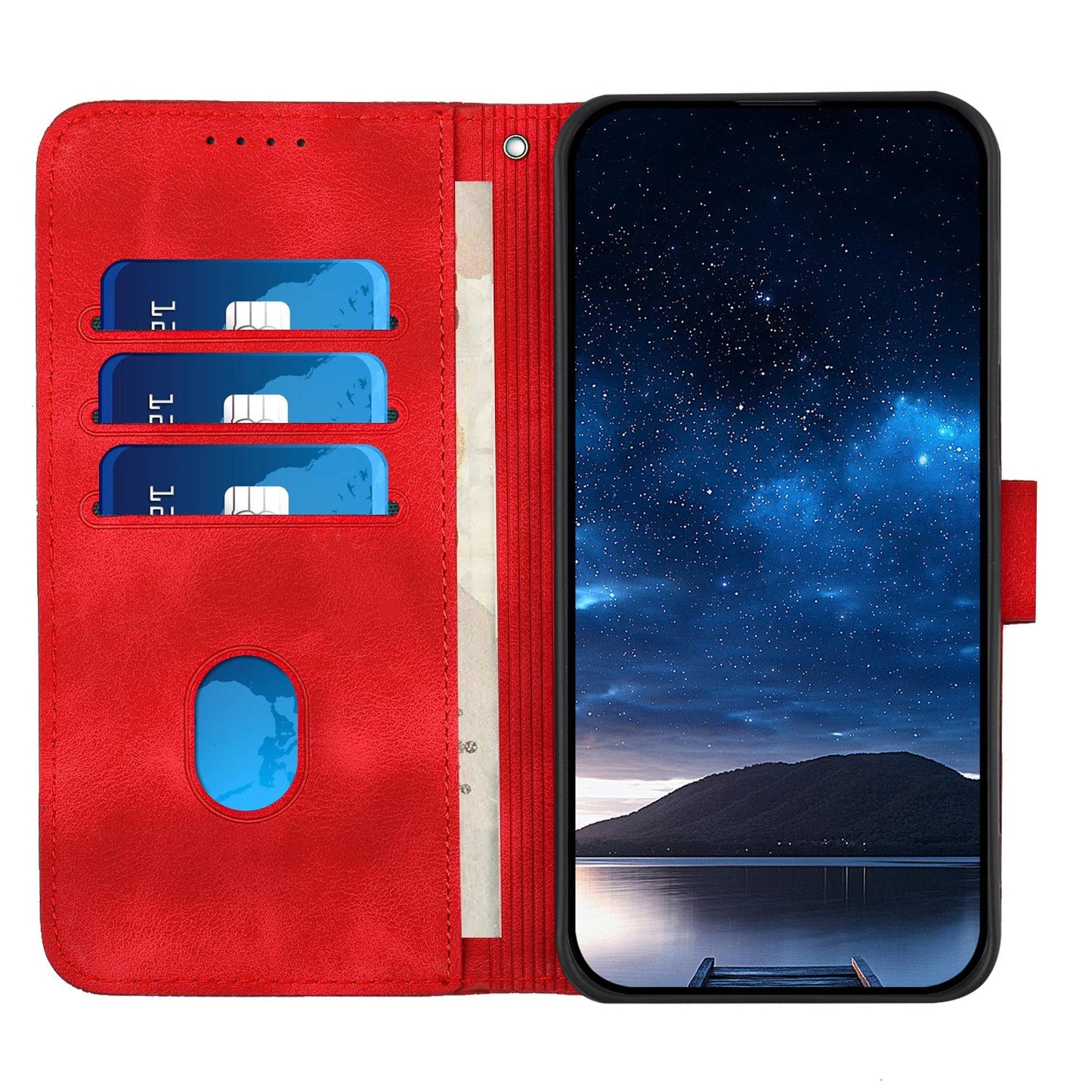 For Samsung Galaxy M16 5G / Galaxy F16 5G Leather Wallet Case Butterfly Flower Imprinted Phone Cover with Strap - Red