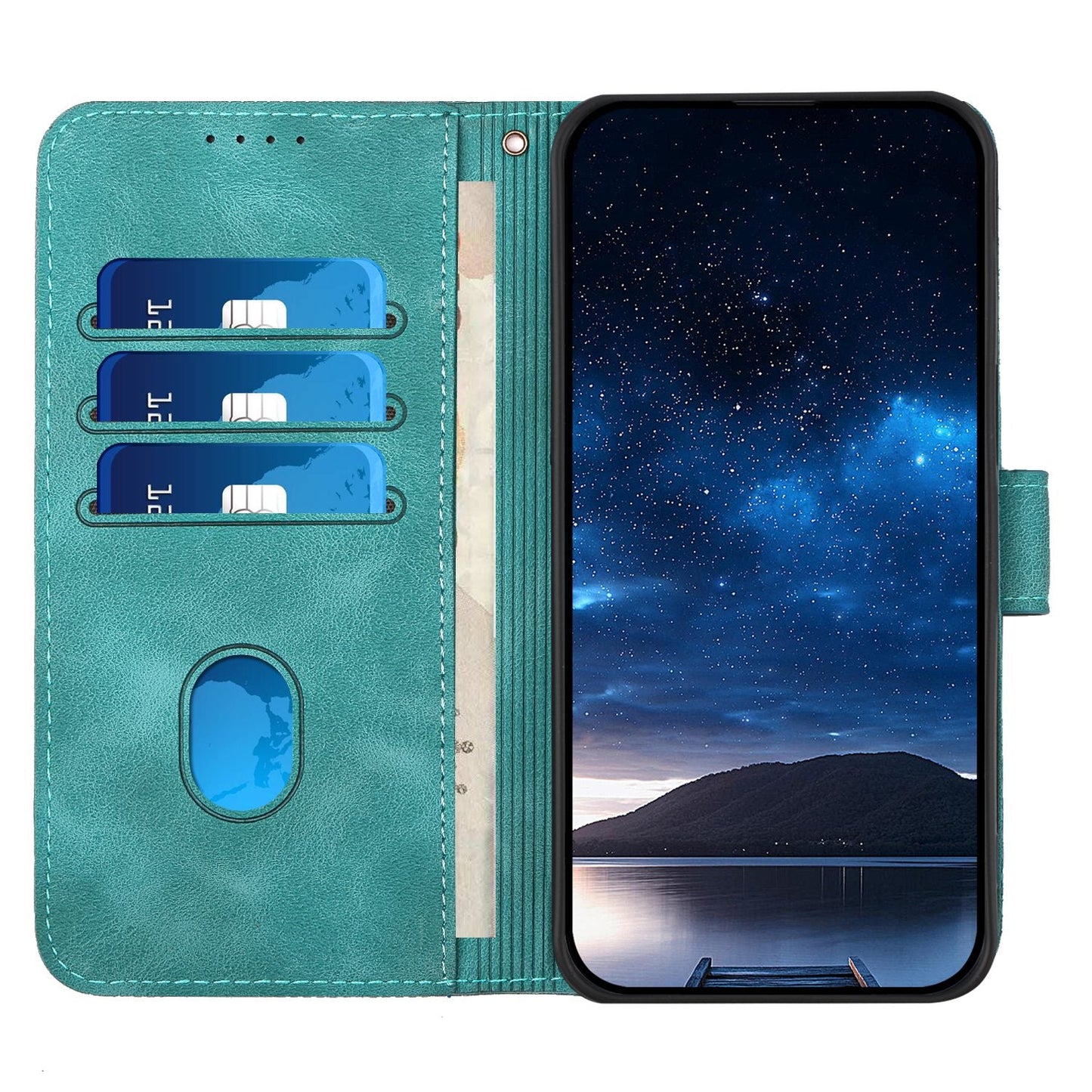For Samsung Galaxy M06 5G / Galaxy F06 5G Leather Wallet Case Butterfly Flower Imprinted Phone Cover with Strap - Light Blue