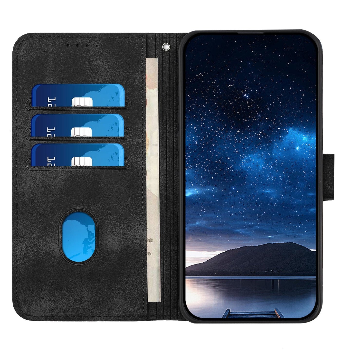 For Samsung Galaxy M06 5G / Galaxy F06 5G Leather Wallet Case Butterfly Flower Imprinted Phone Cover with Strap - Black