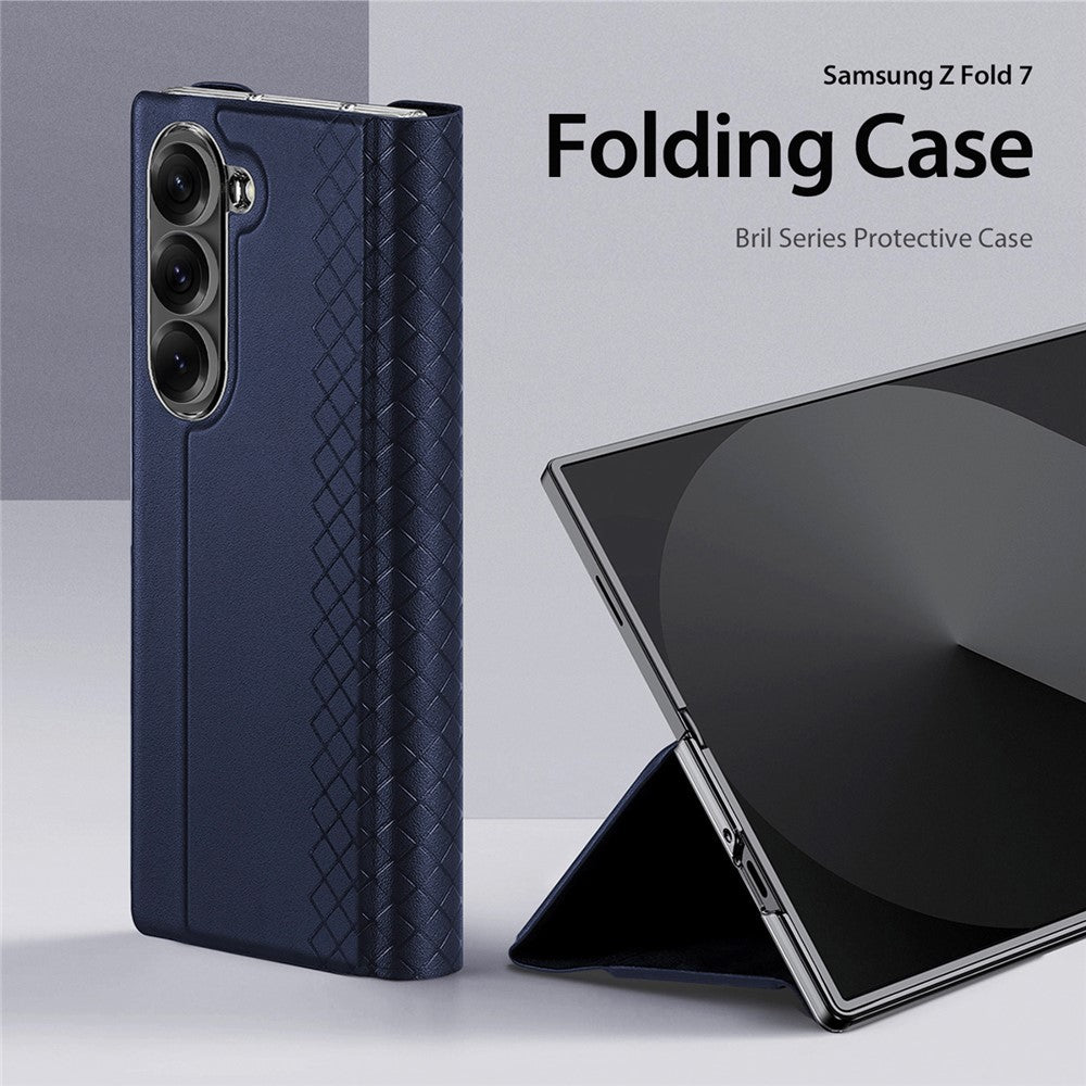 For Samsung Galaxy Z Fold7 5G Case DUX DUCIS Bril Series Leather+PC Phone Cover with Stand - Blue