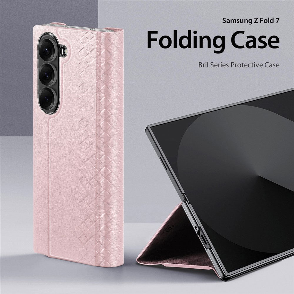For Samsung Galaxy Z Fold7 5G Case DUX DUCIS Bril Series Leather+PC Phone Cover with Stand - Pink