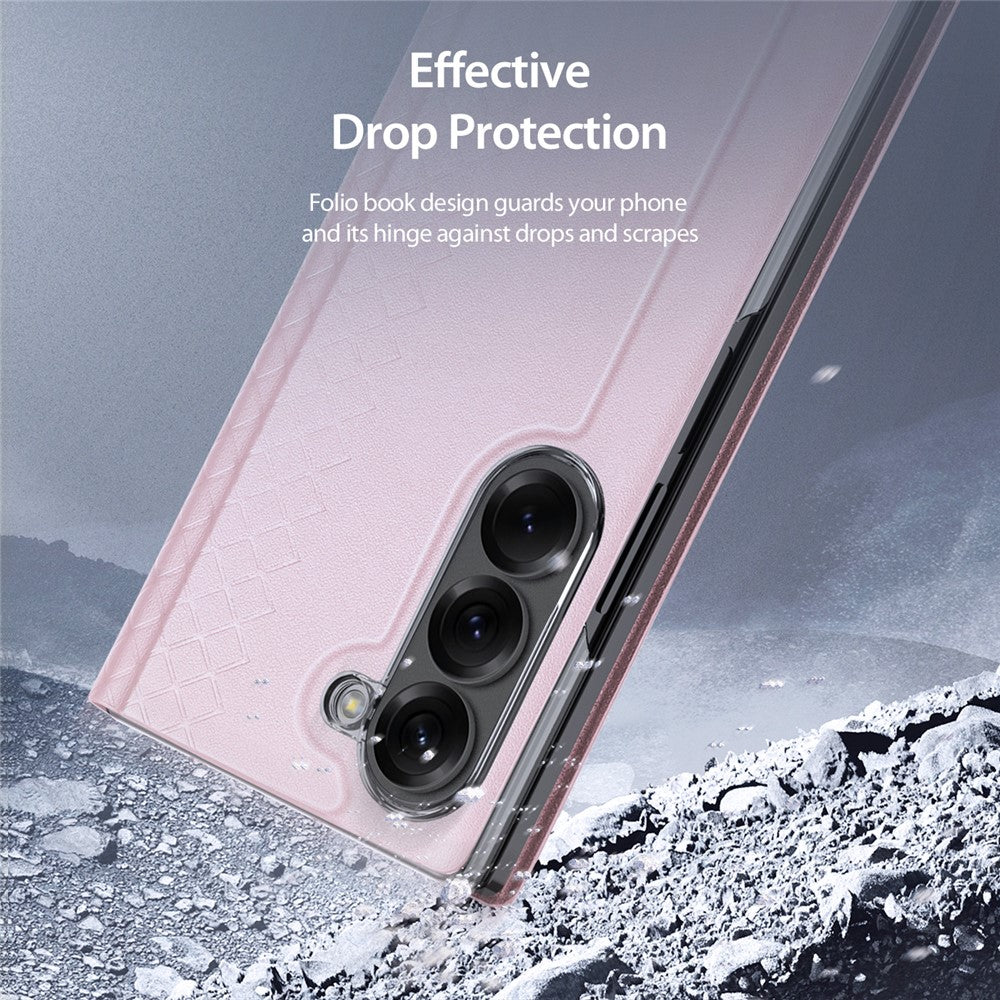 For Samsung Galaxy Z Fold7 5G Case DUX DUCIS Bril Series Leather+PC Phone Cover with Stand - Pink