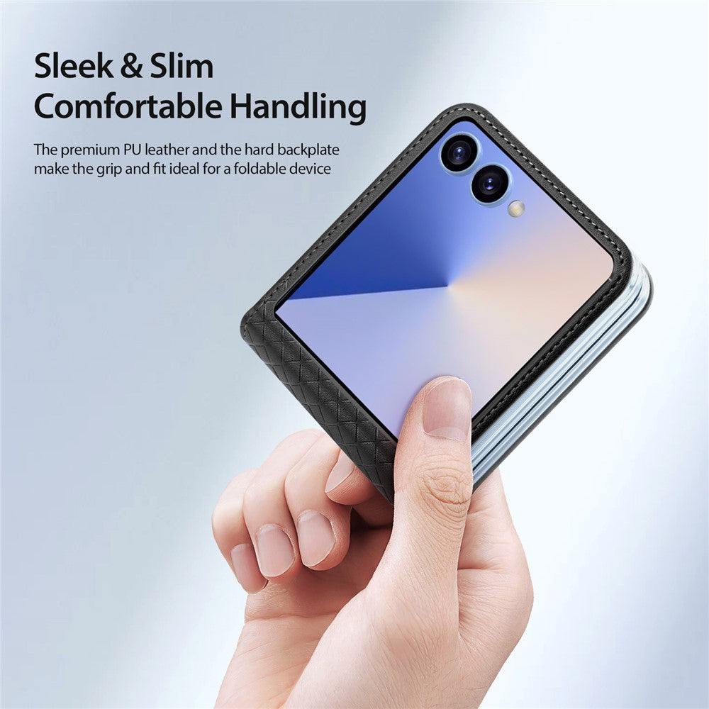 For Samsung Galaxy Z Flip7 5G Case DUX DUCIS Bril Series Leather+PC Phone Cover - Black