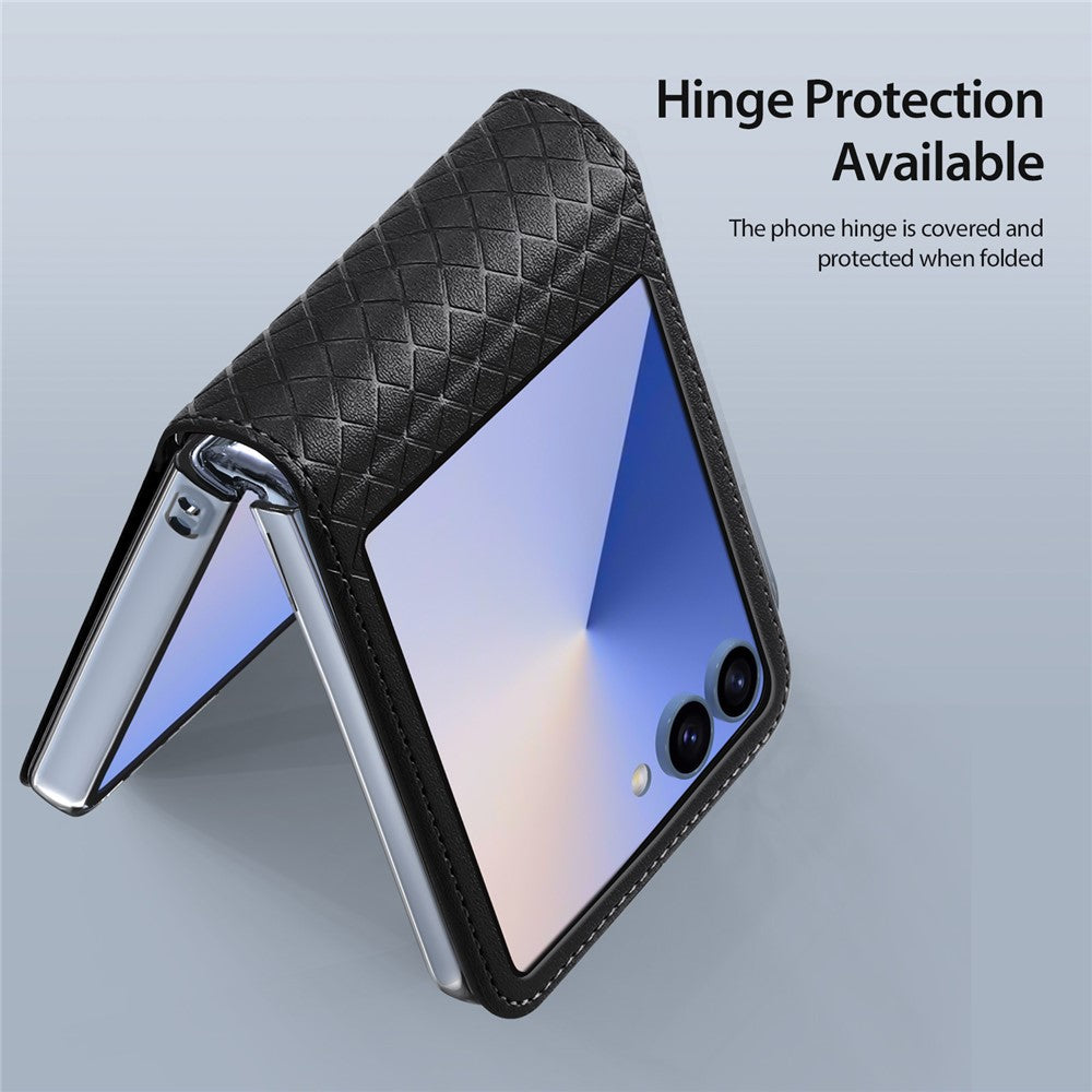 For Samsung Galaxy Z Flip7 5G Case DUX DUCIS Bril Series Leather+PC Phone Cover - Black