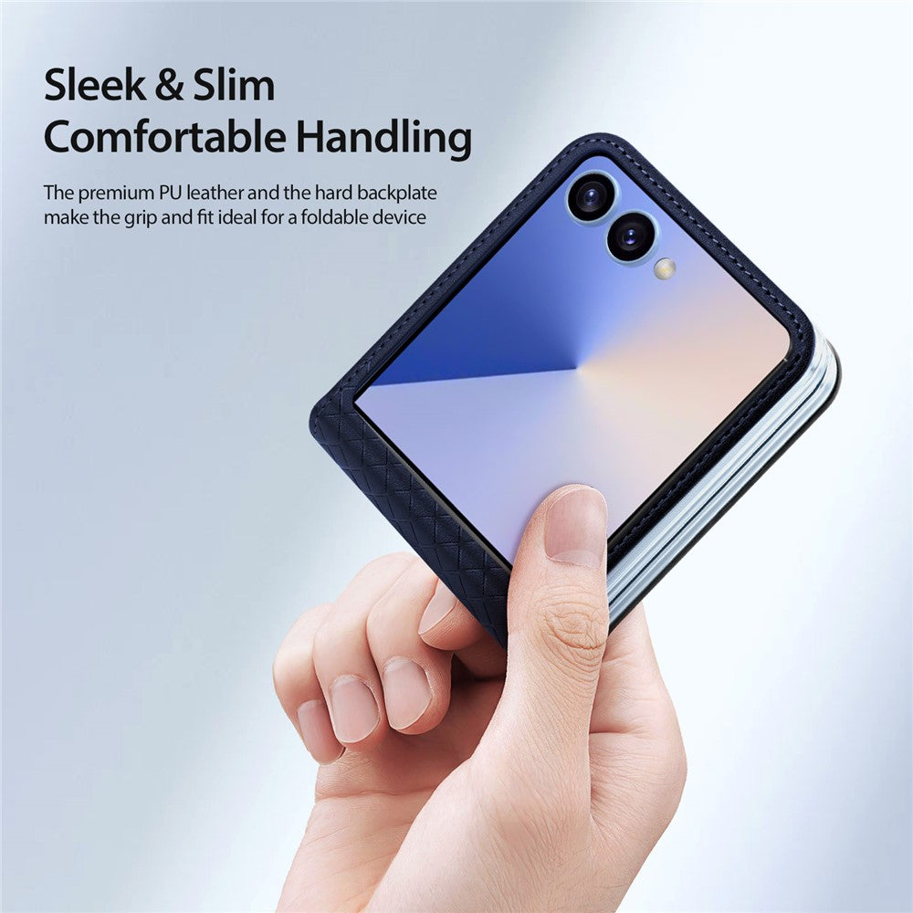 For Samsung Galaxy Z Flip7 5G Case DUX DUCIS Bril Series Leather+PC Phone Cover - Blue