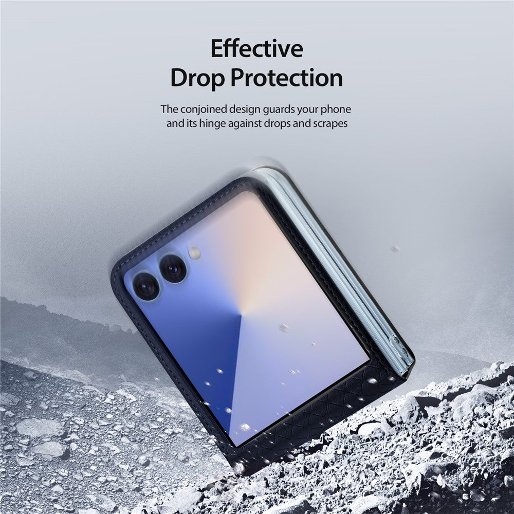 For Samsung Galaxy Z Flip7 5G Case DUX DUCIS Bril Series Leather+PC Phone Cover - Blue