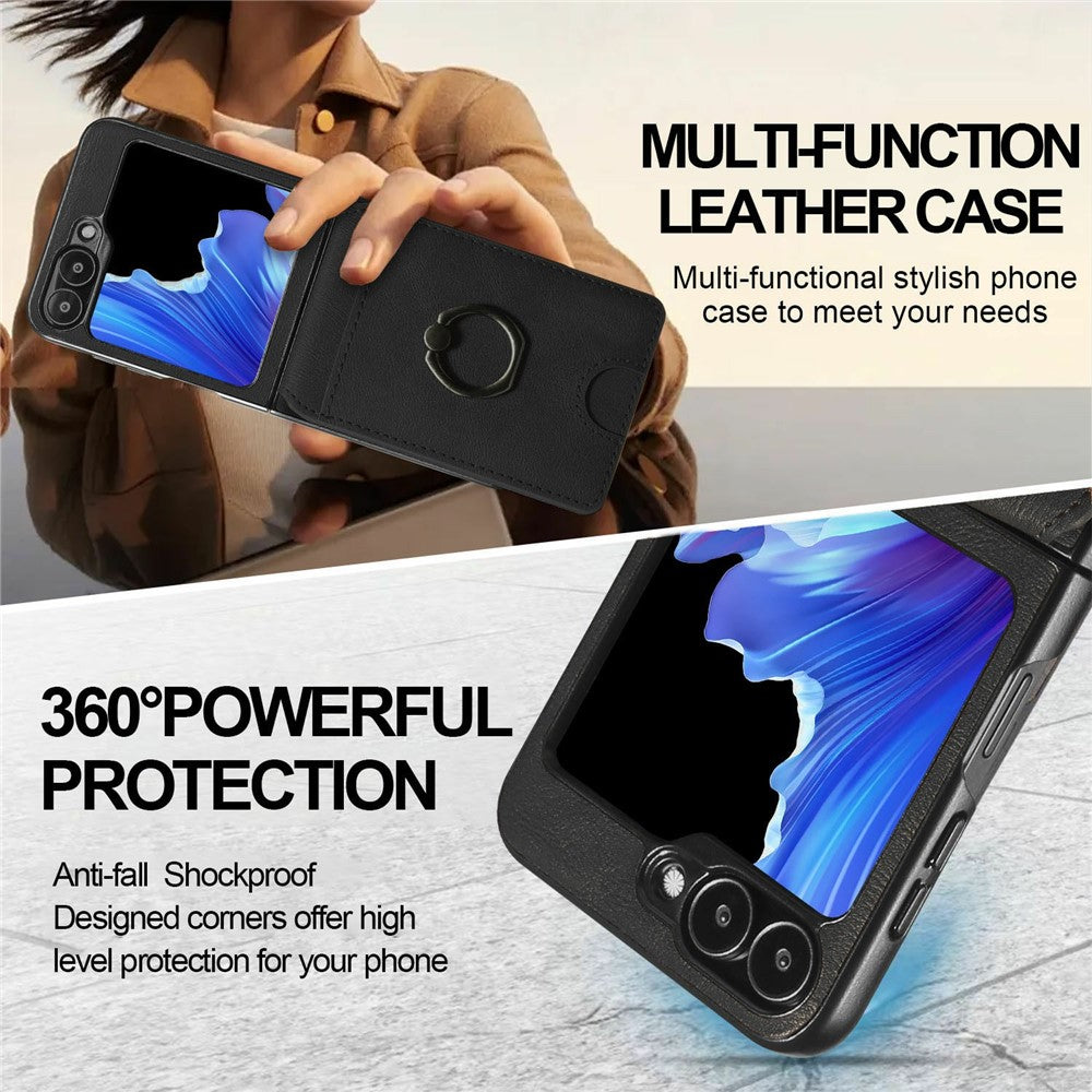 For Samsung Galaxy Z Flip7 FE 5G / Z Flip6 5G Magnetic Case PC + PU Phone Back Cover with Detachable Card Holder - Black