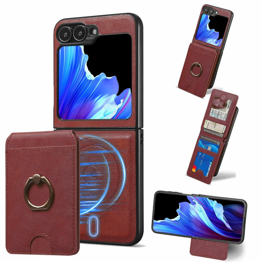 For Samsung Galaxy Z Flip7 FE 5G / Z Flip6 5G Magnetic Case PC + PU Phone Back Cover with Detachable Card Holder - Red
