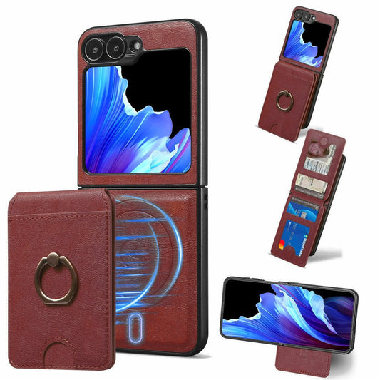 For Samsung Galaxy Z Flip7 FE 5G / Z Flip6 5G Magnetic Case PC + PU Phone Back Cover with Detachable Card Holder - Red