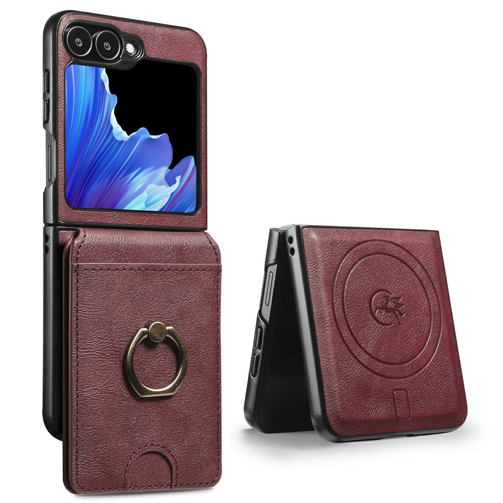 For Samsung Galaxy Z Flip7 FE 5G / Z Flip6 5G Magnetic Case PC + PU Phone Back Cover with Detachable Card Holder - Red