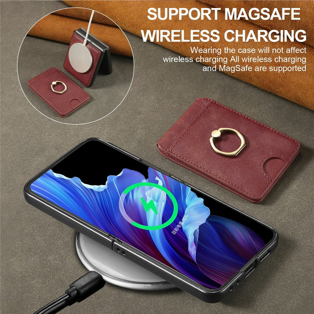 For Samsung Galaxy Z Flip7 FE 5G / Z Flip6 5G Magnetic Case PC + PU Phone Back Cover with Detachable Card Holder - Red