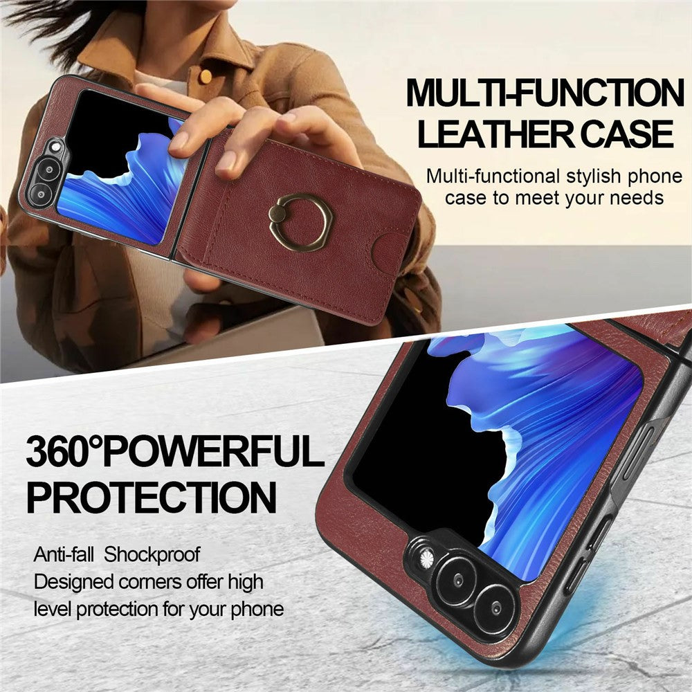 For Samsung Galaxy Z Flip7 FE 5G / Z Flip6 5G Magnetic Case PC + PU Phone Back Cover with Detachable Card Holder - Red