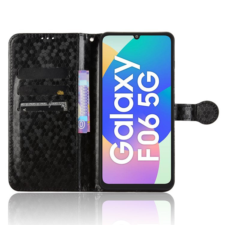 For Samsung Galaxy F06 5G / M06 5G Wallet Case Dot Pattern Imprint PU Leather Phone Cover - Black