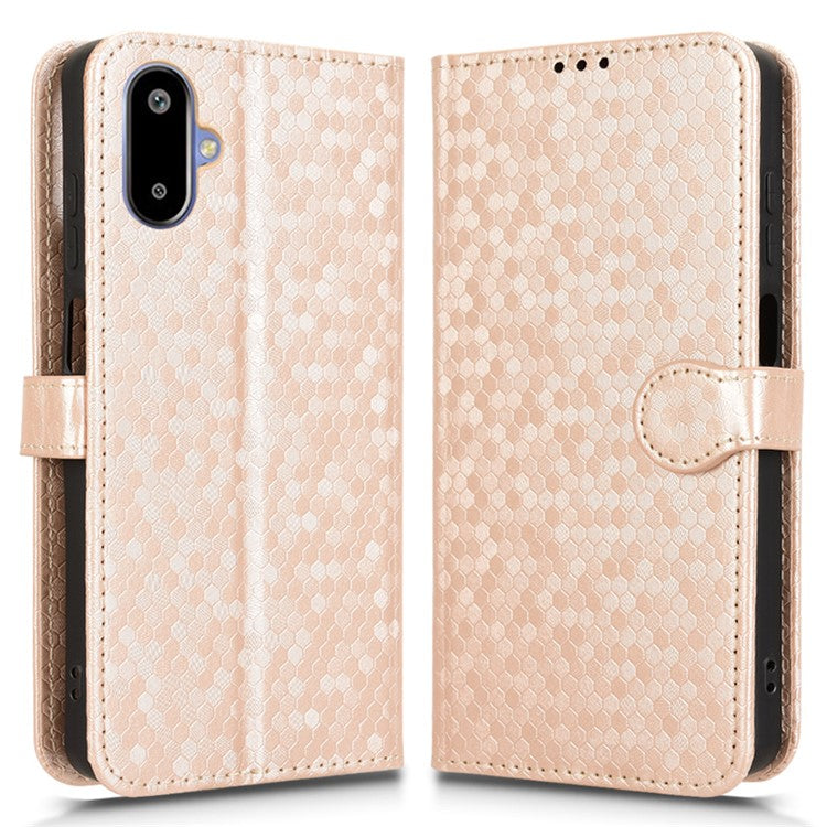 For Samsung Galaxy F06 5G / M06 5G Wallet Case Dot Pattern Imprint PU Leather Phone Cover - Rose Gold